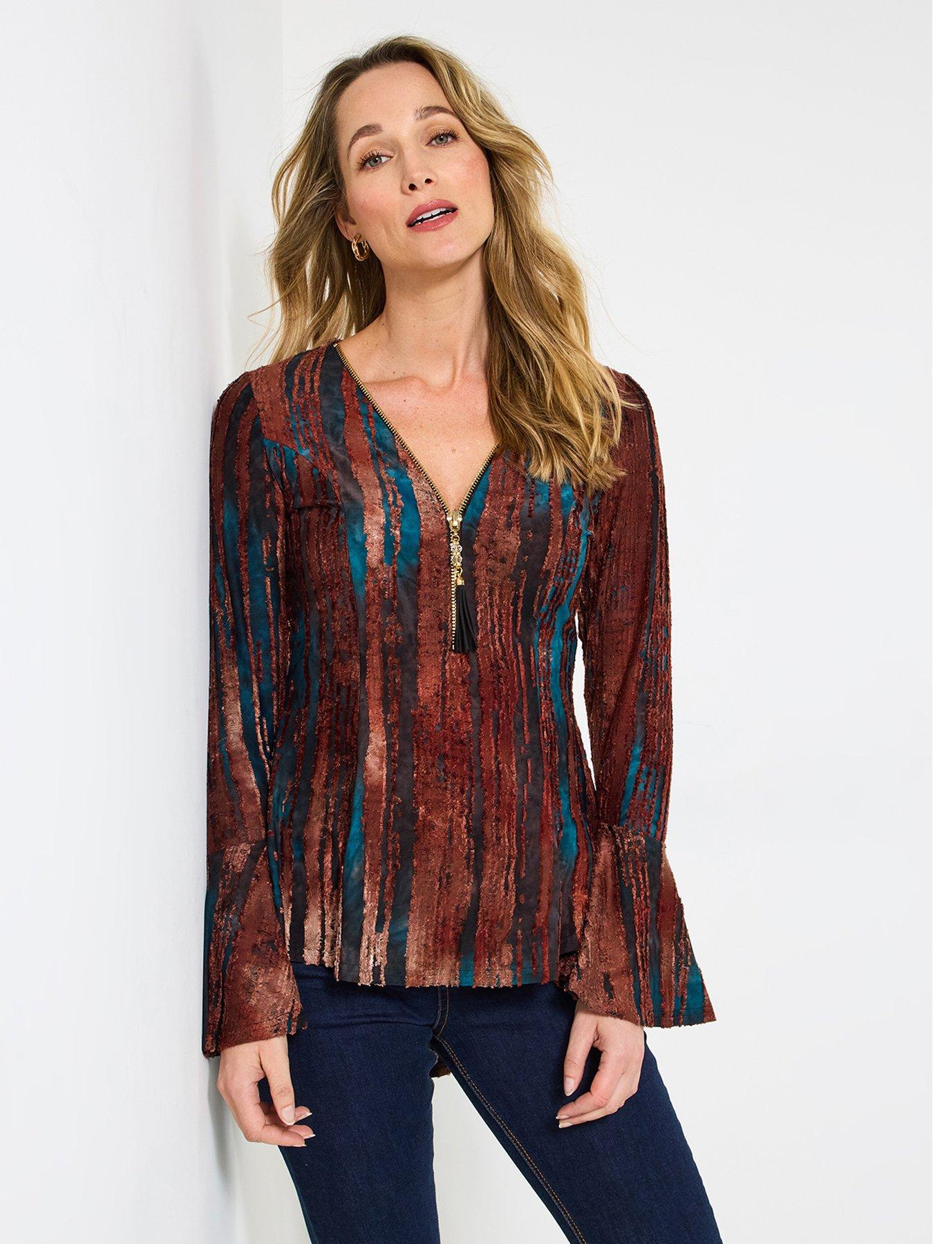 undefined Remarkable Zip Front Top - Brown