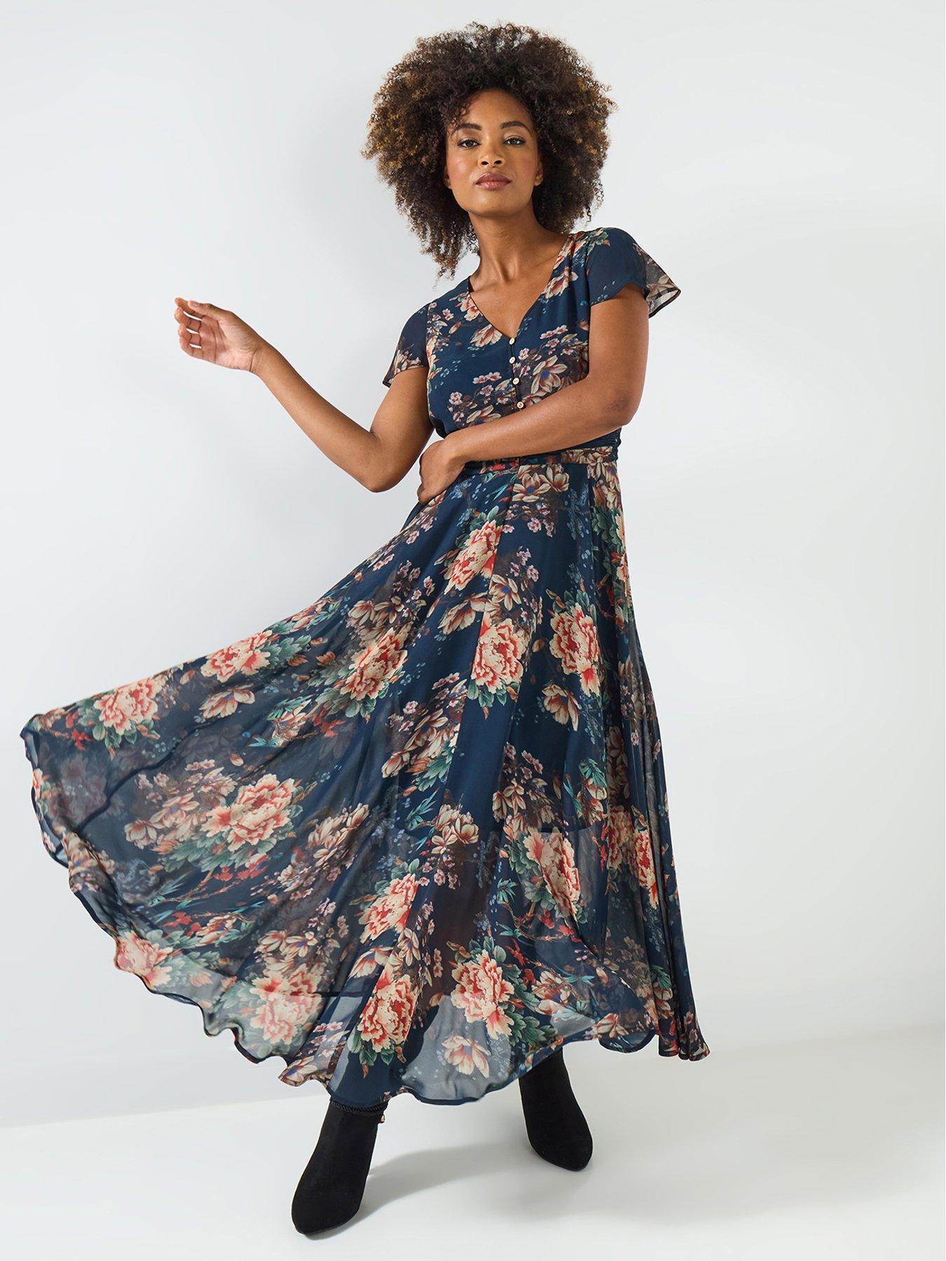 Joe Browns Rowena Floral Georgette Dress  - Blue
