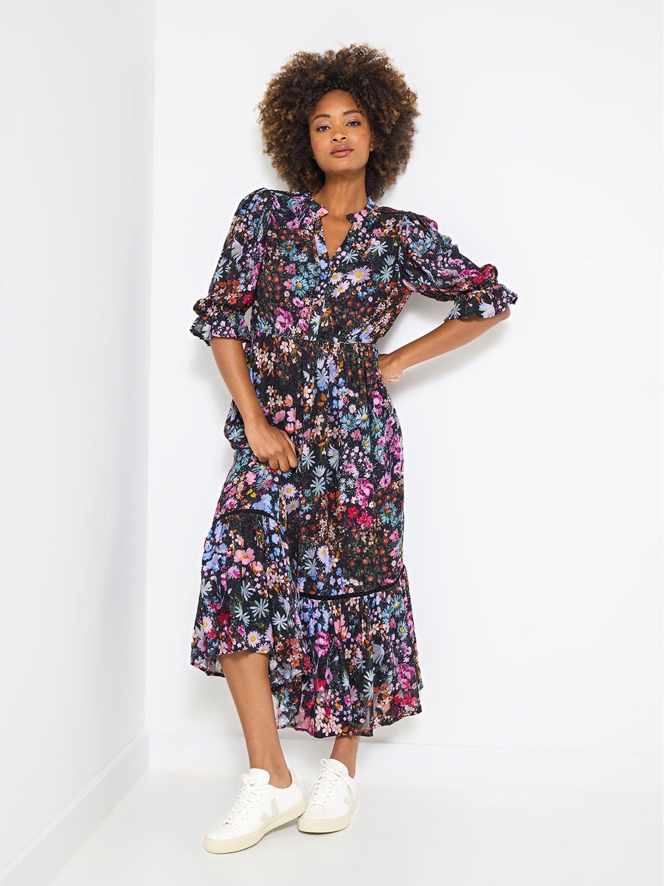 undefined Joyful Florals Dress  - Black