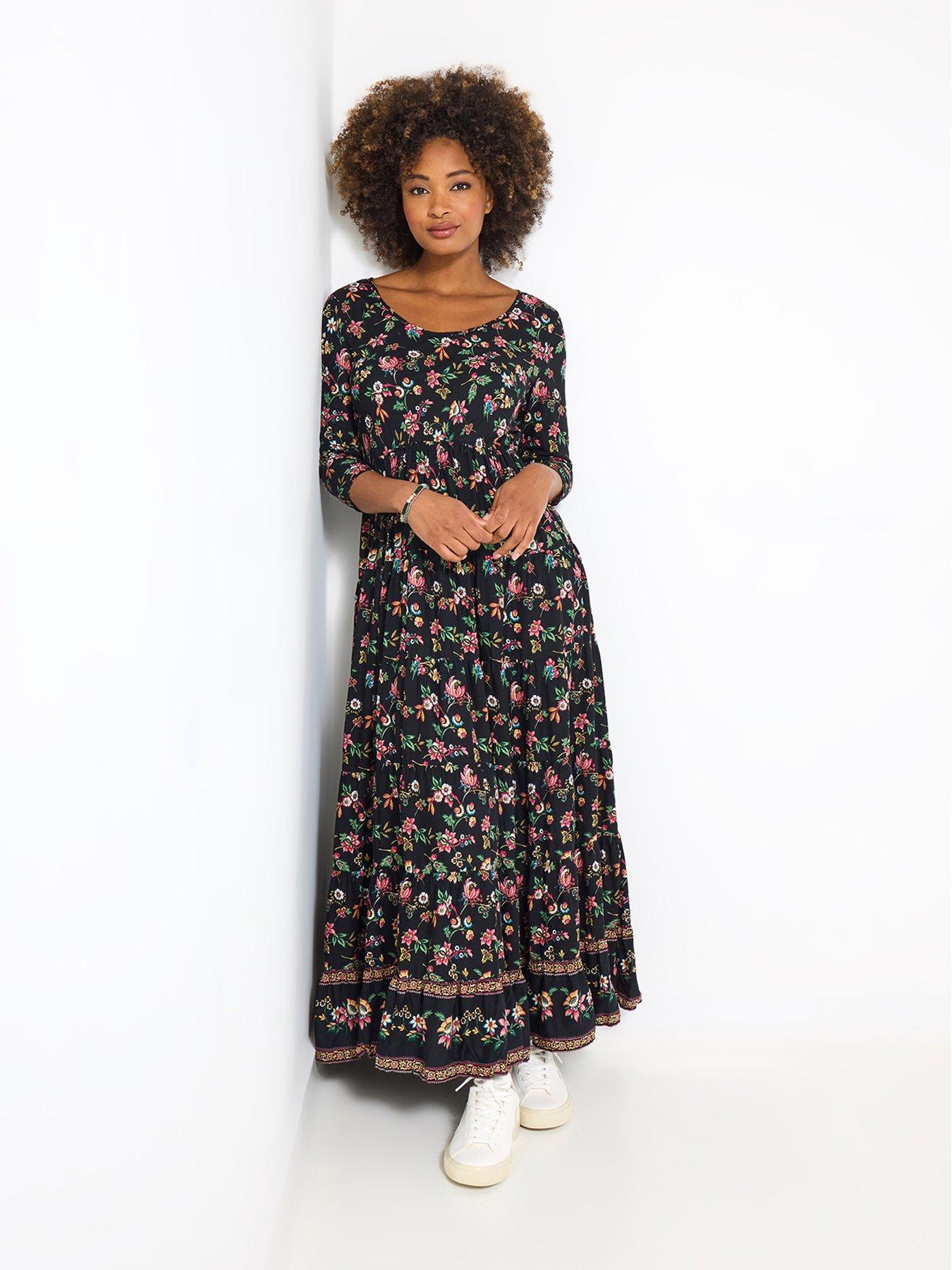 Joe Browns Beautiful Border Print Crinkle Dress - Black