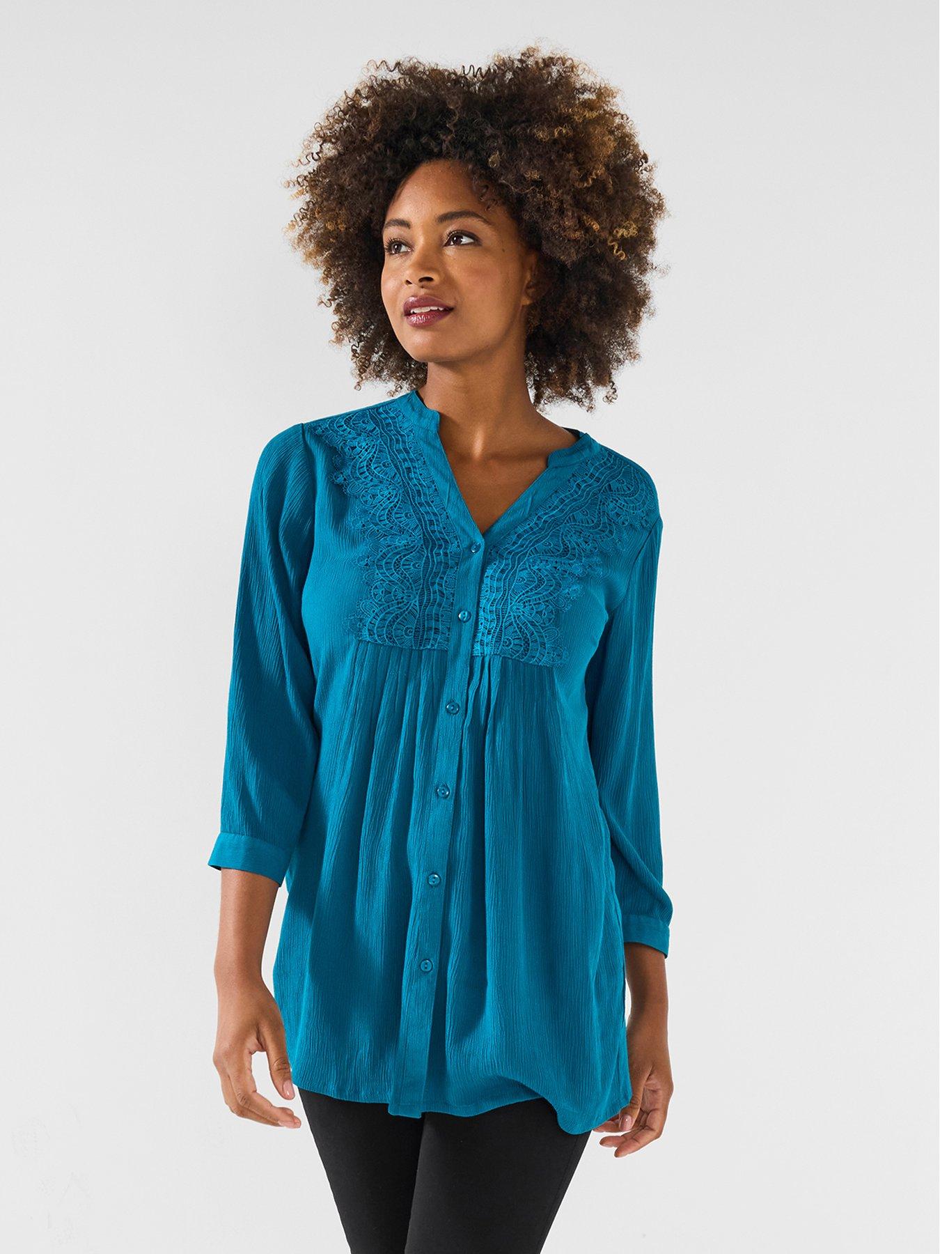 undefined Lovely Lace Trim Blouse - Teal