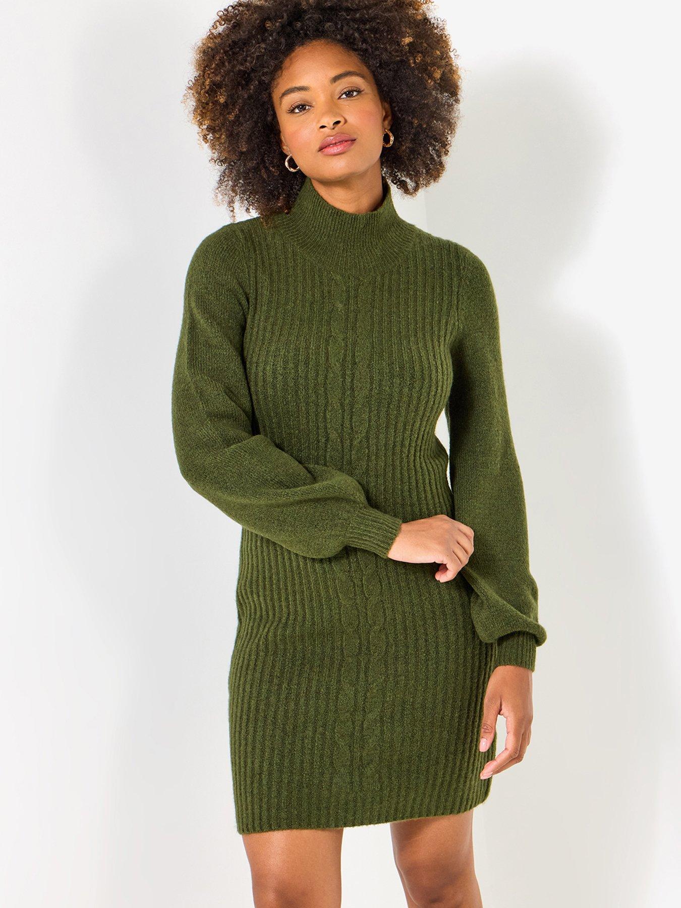 Joe Browns: Cosy Cable Front Knitted Dress - Green
