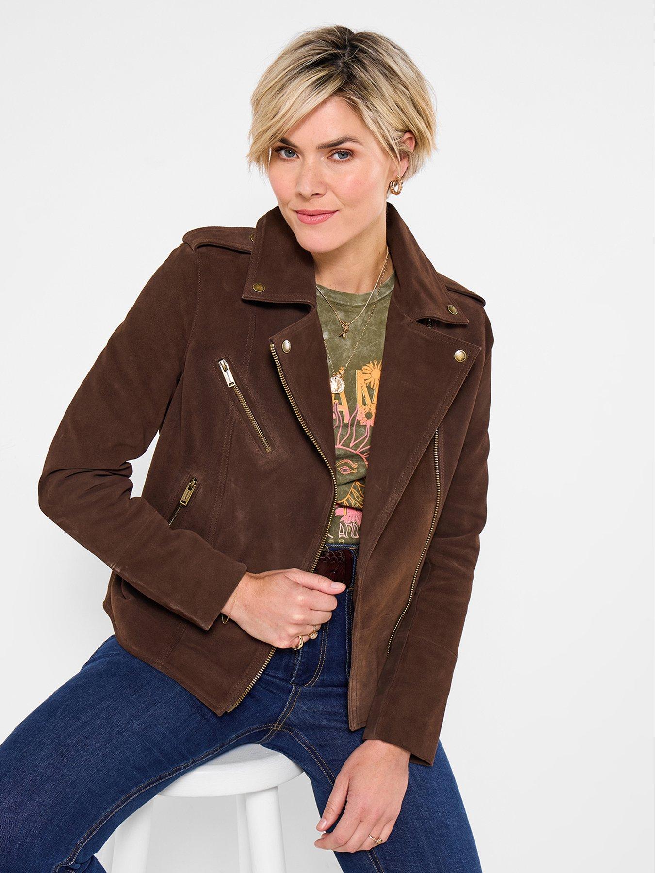undefined Super Soft Suede Collared Biker Jacket - Chocolate
