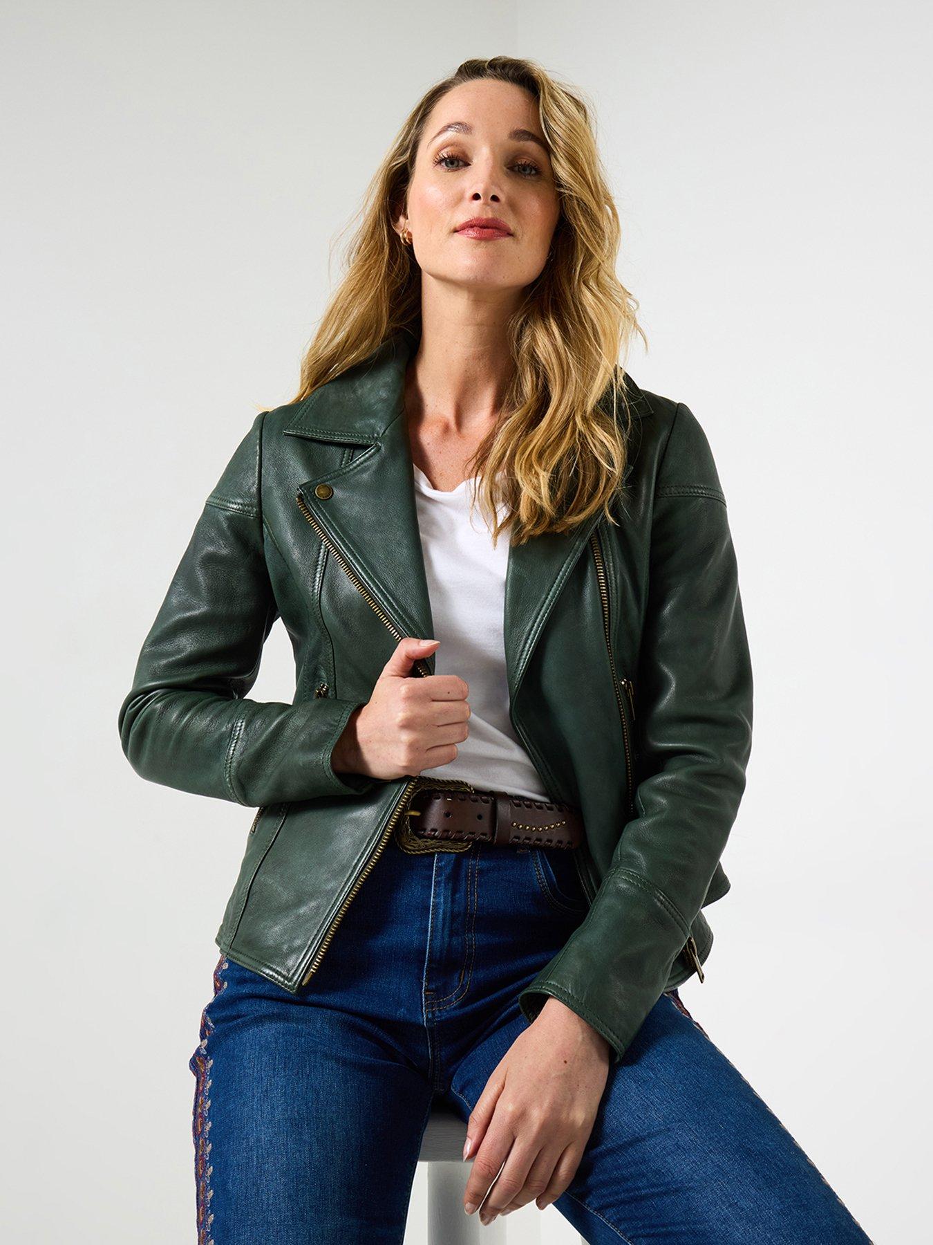 Joe Browns Super Soft Leather Collared Biker Jacket Green Very