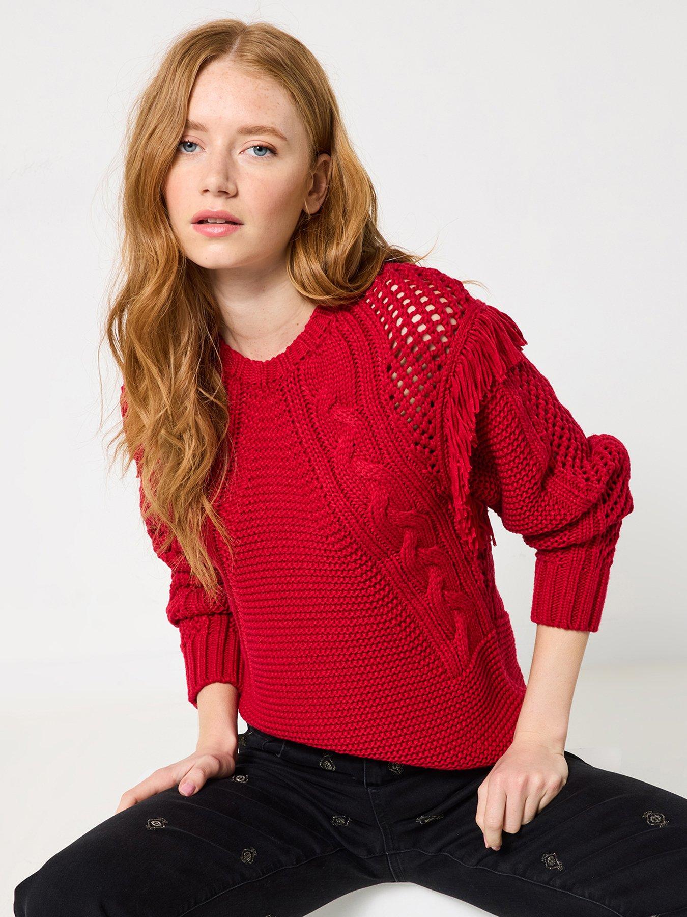 Joe Browns Sienna Fringed Cable Knit Jumper - Red