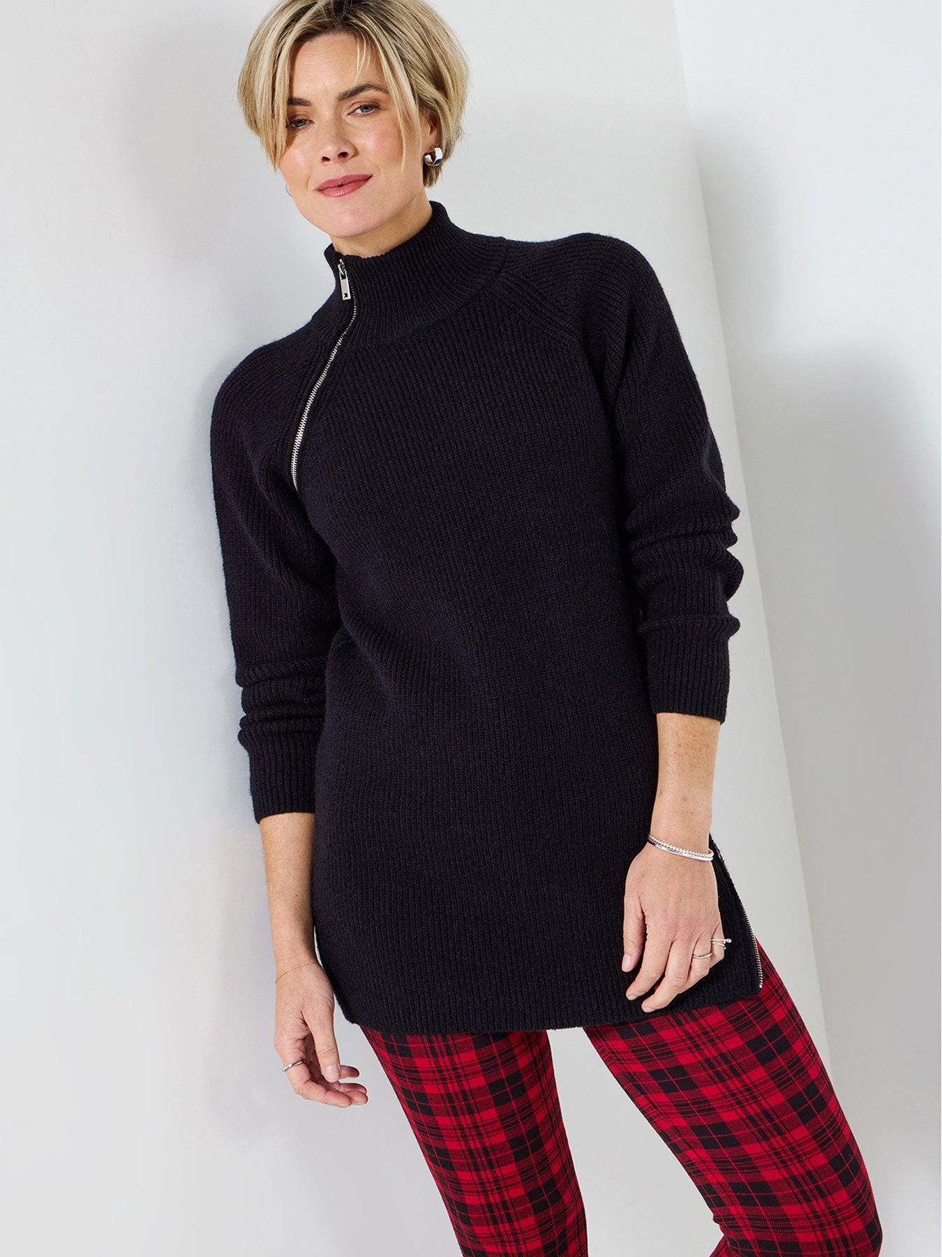 undefined Lexie Longline Zip Detail Jumper - Black