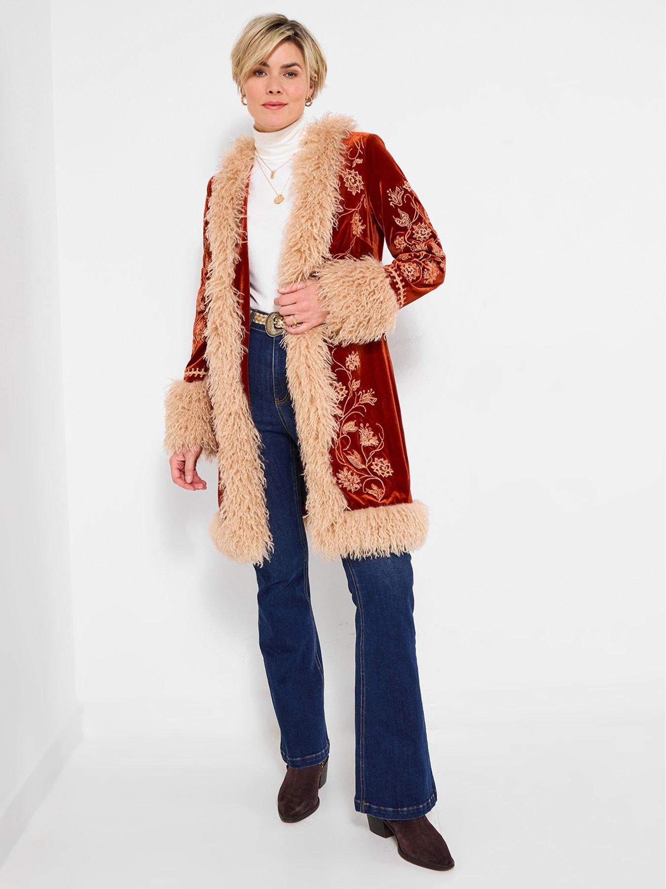 Joe Browns Boho Girl Embroidered Boutique Coat - Burnt Orange
