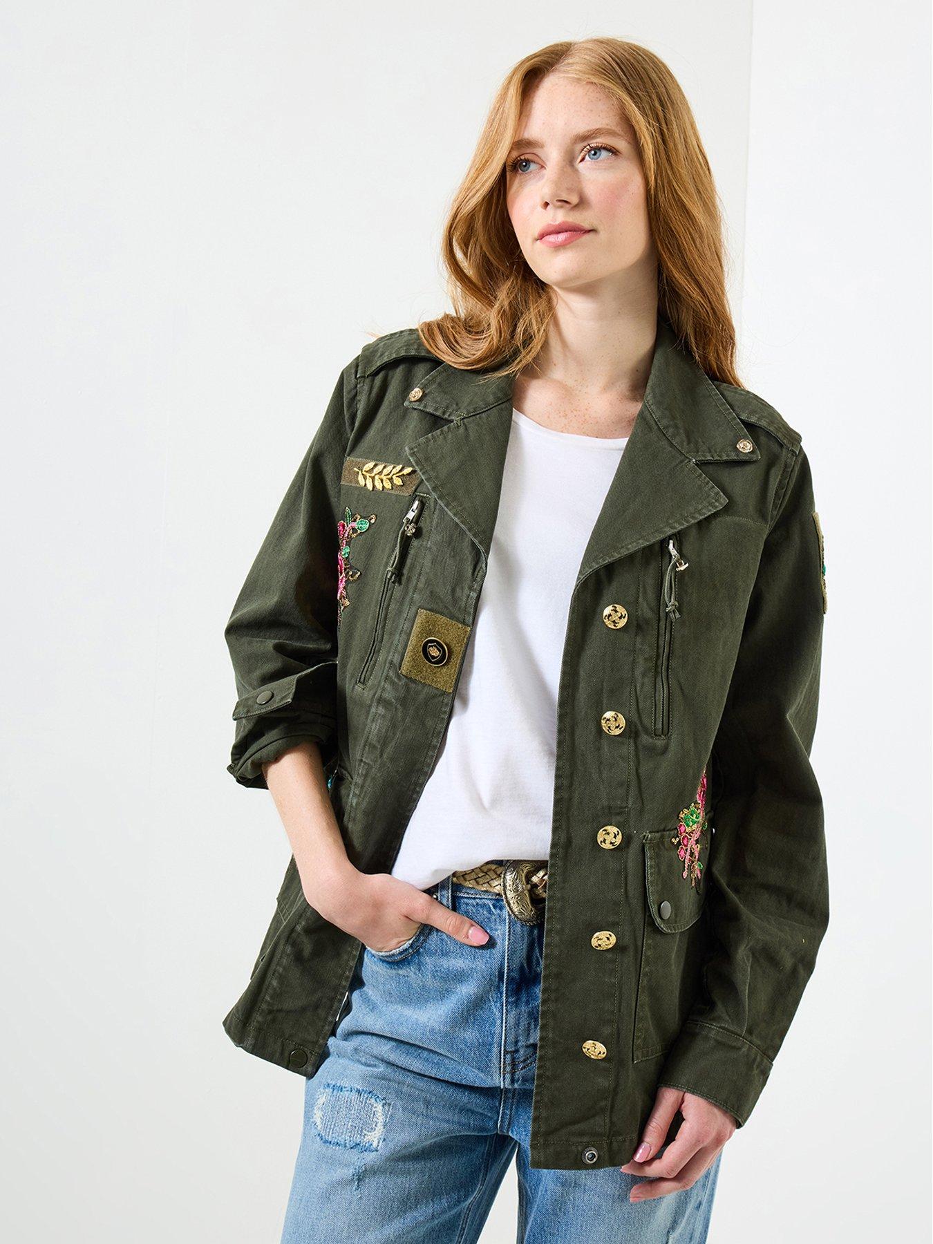 undefined Astrid Embellished Utility Jacket - Khaki