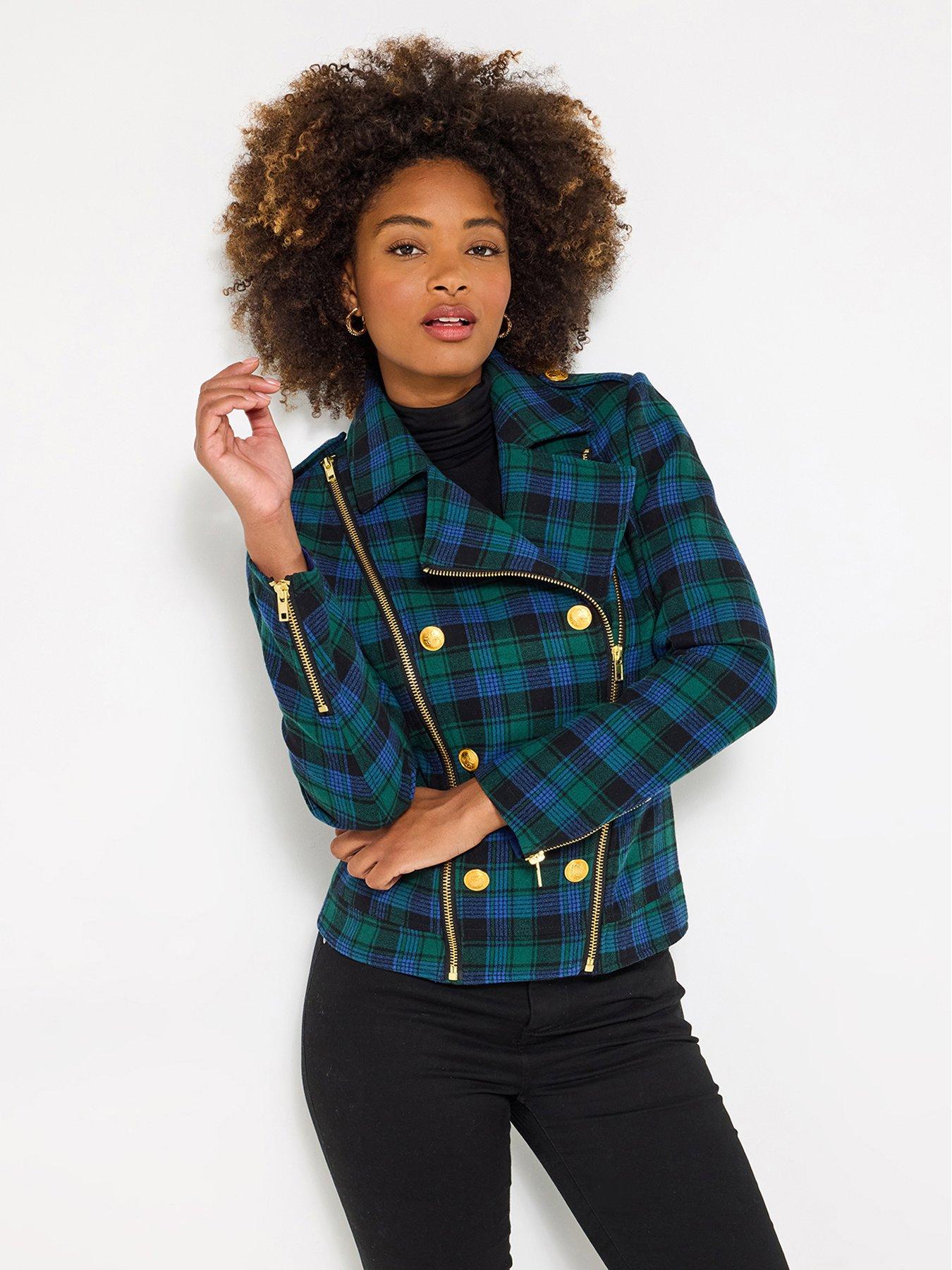 undefined Chloe Check Biker Jacket - Green