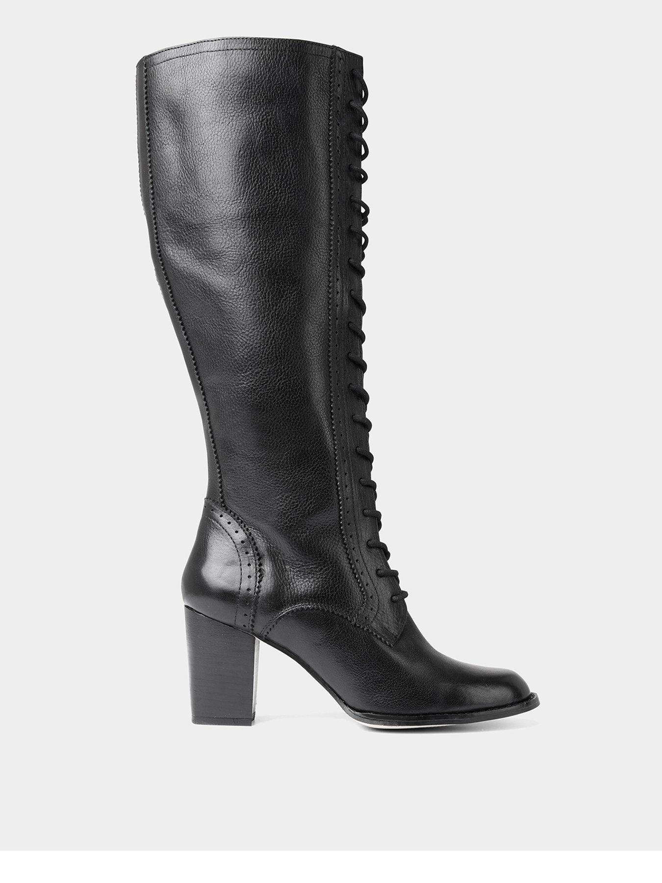 undefined Stand Back Tall Leather Lace Up Boots - Black