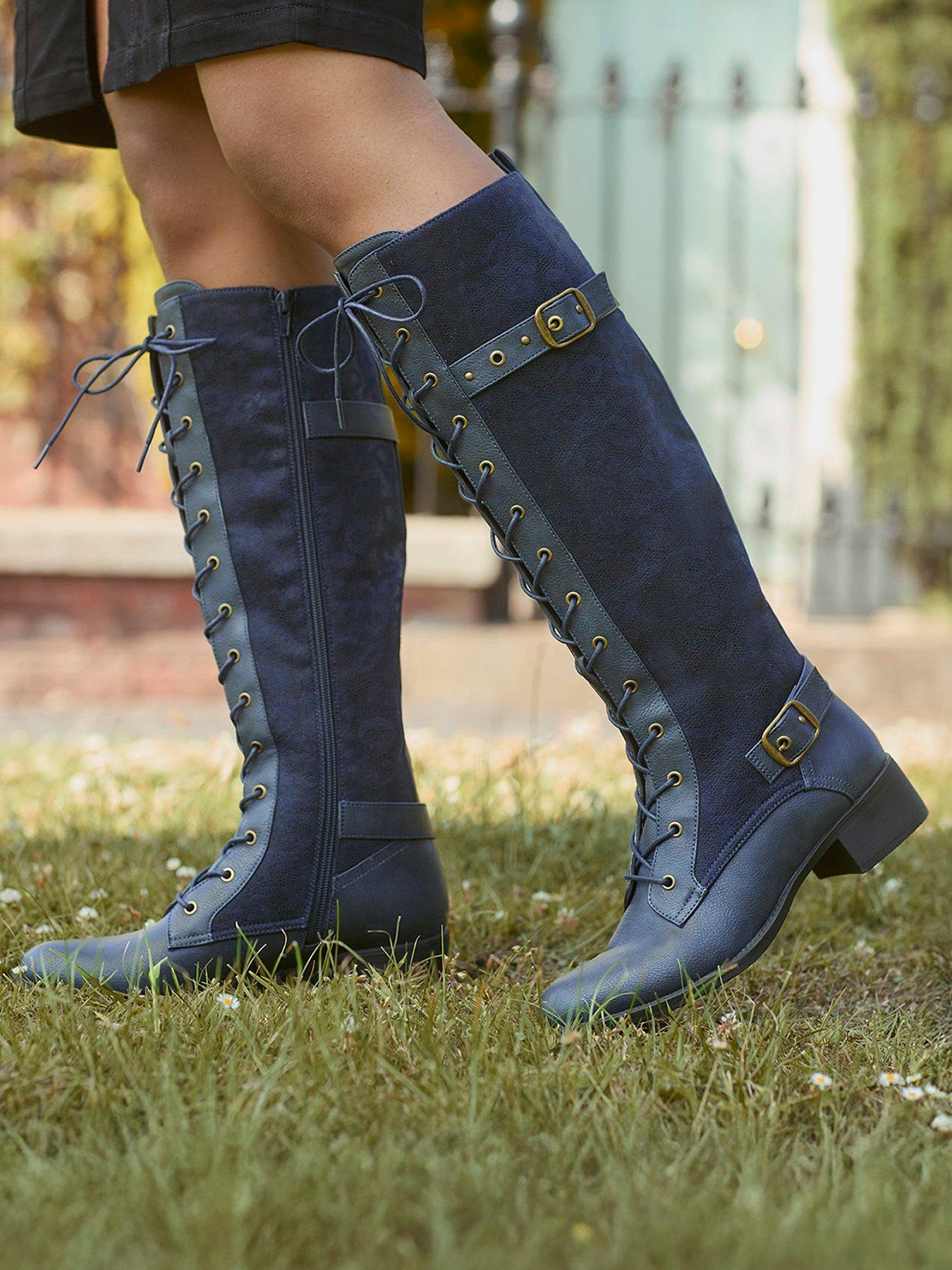 Joe Browns Fairweather Lace Up Riding Boots - Navy | Very