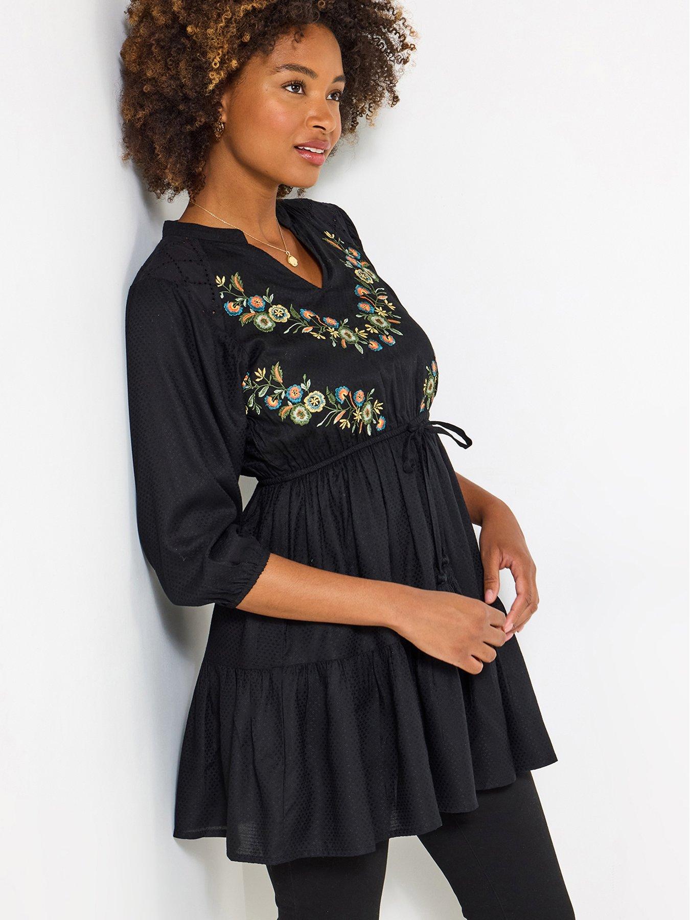 undefined Emma Embroidered Tunic Dress - Black