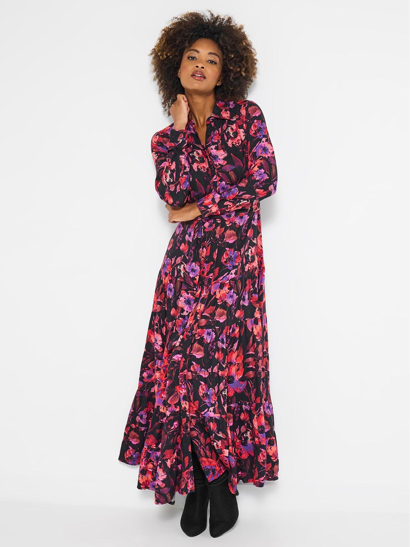 undefined Sophia Floral Maxi Shirt Dress - Red