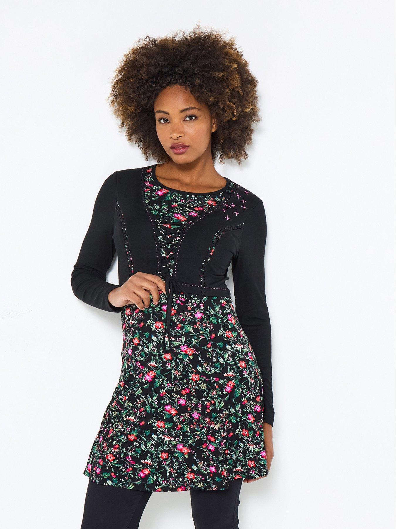 undefined Lucy Layered Jersey Tunic Top - Black