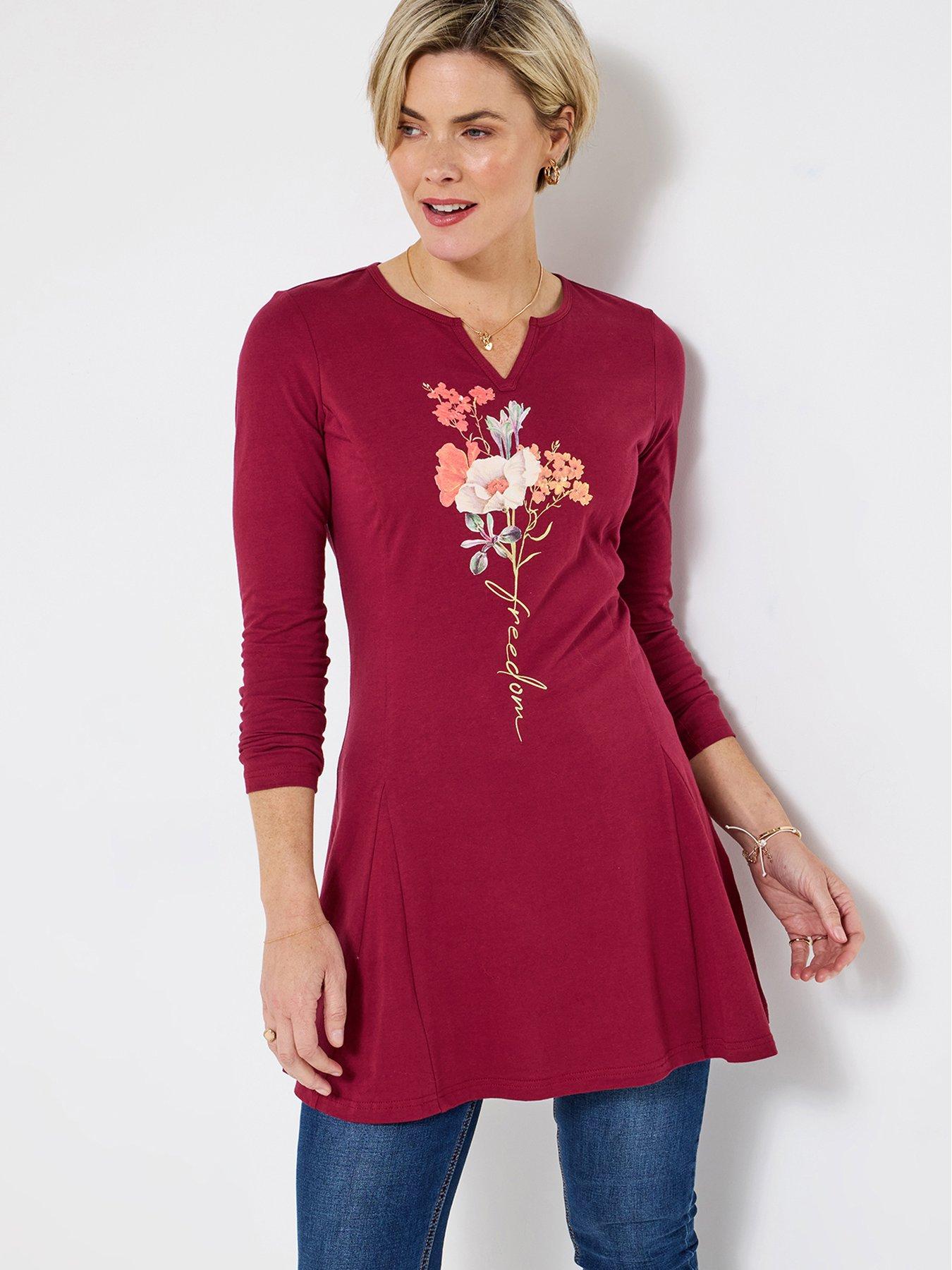 undefined Autumn Florals Jersey Tunic Top - Berry