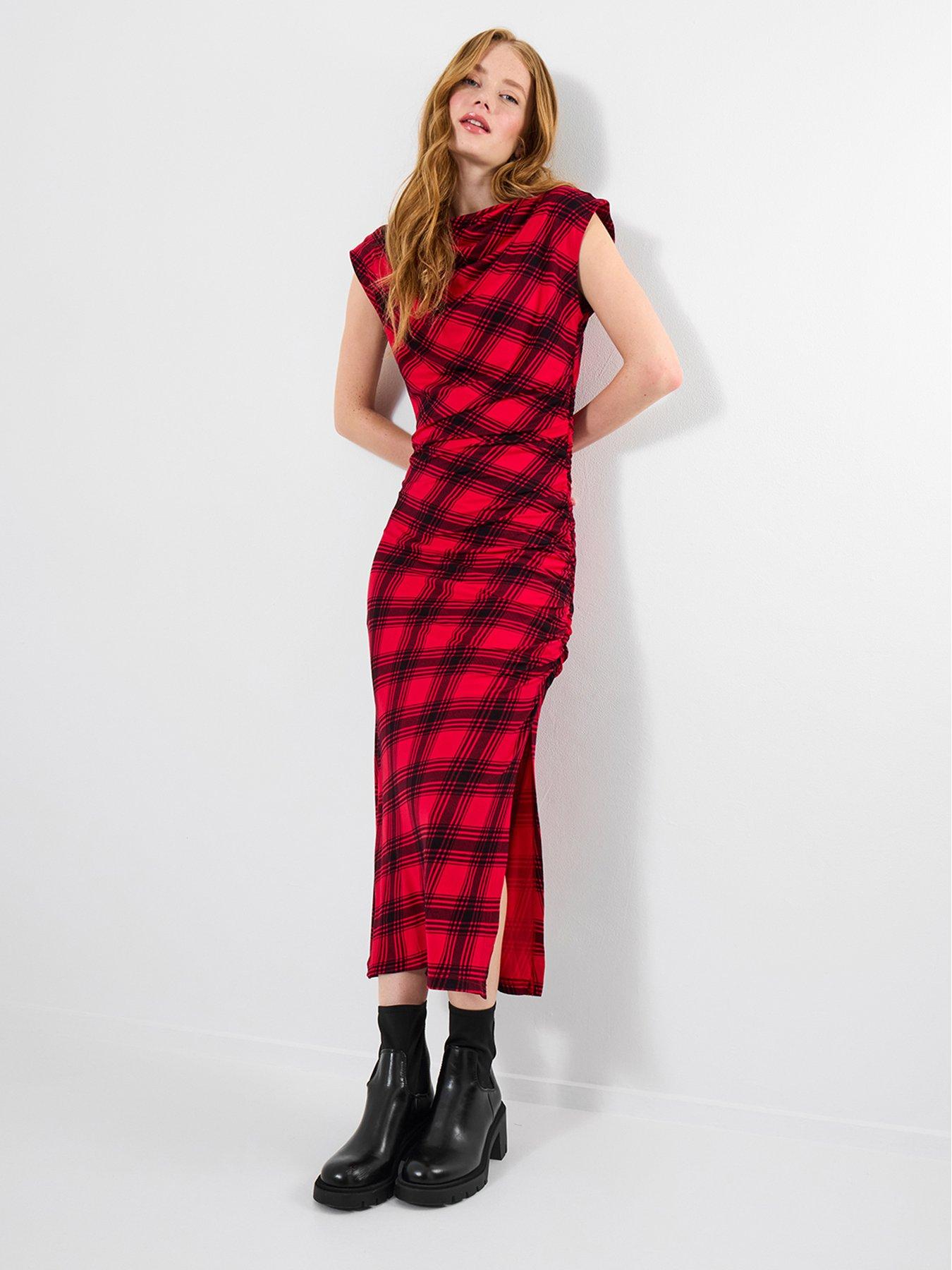 undefined Claudia Check Jersey Dress - Red