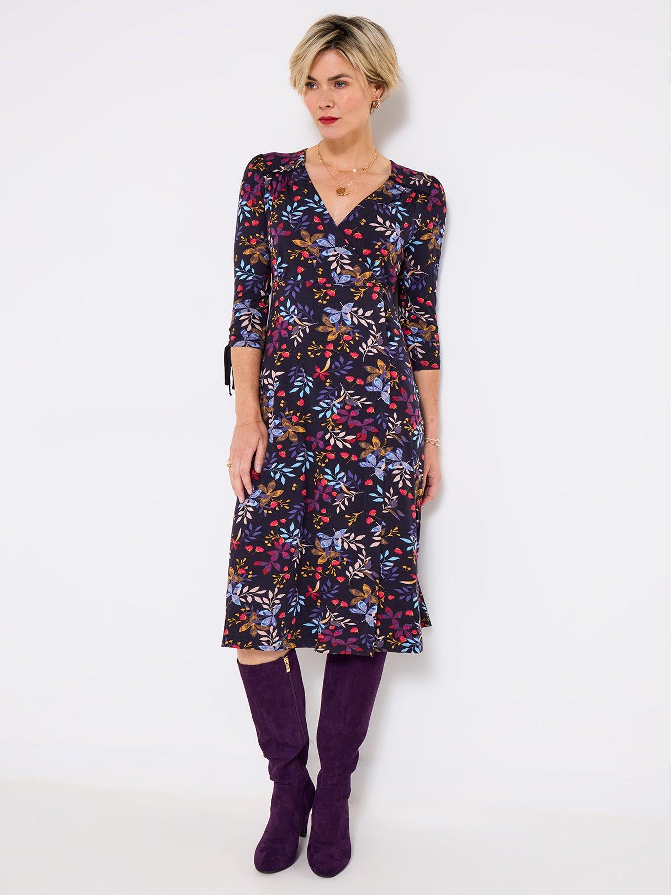 undefined Winter Walks Leaf Print Jersey Dress - Navy
