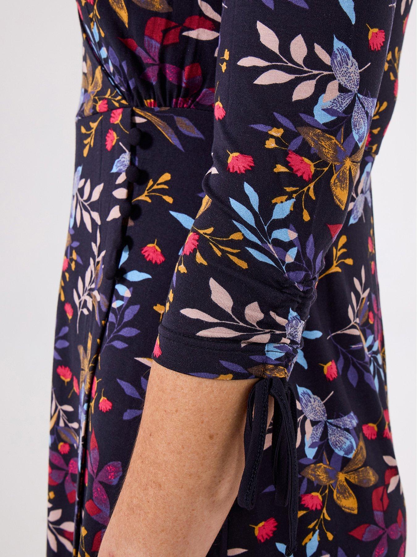 Joe Browns Dark Floral High Neck Jersey Mini Dress Vestito Casual, Multi, 40 Donna