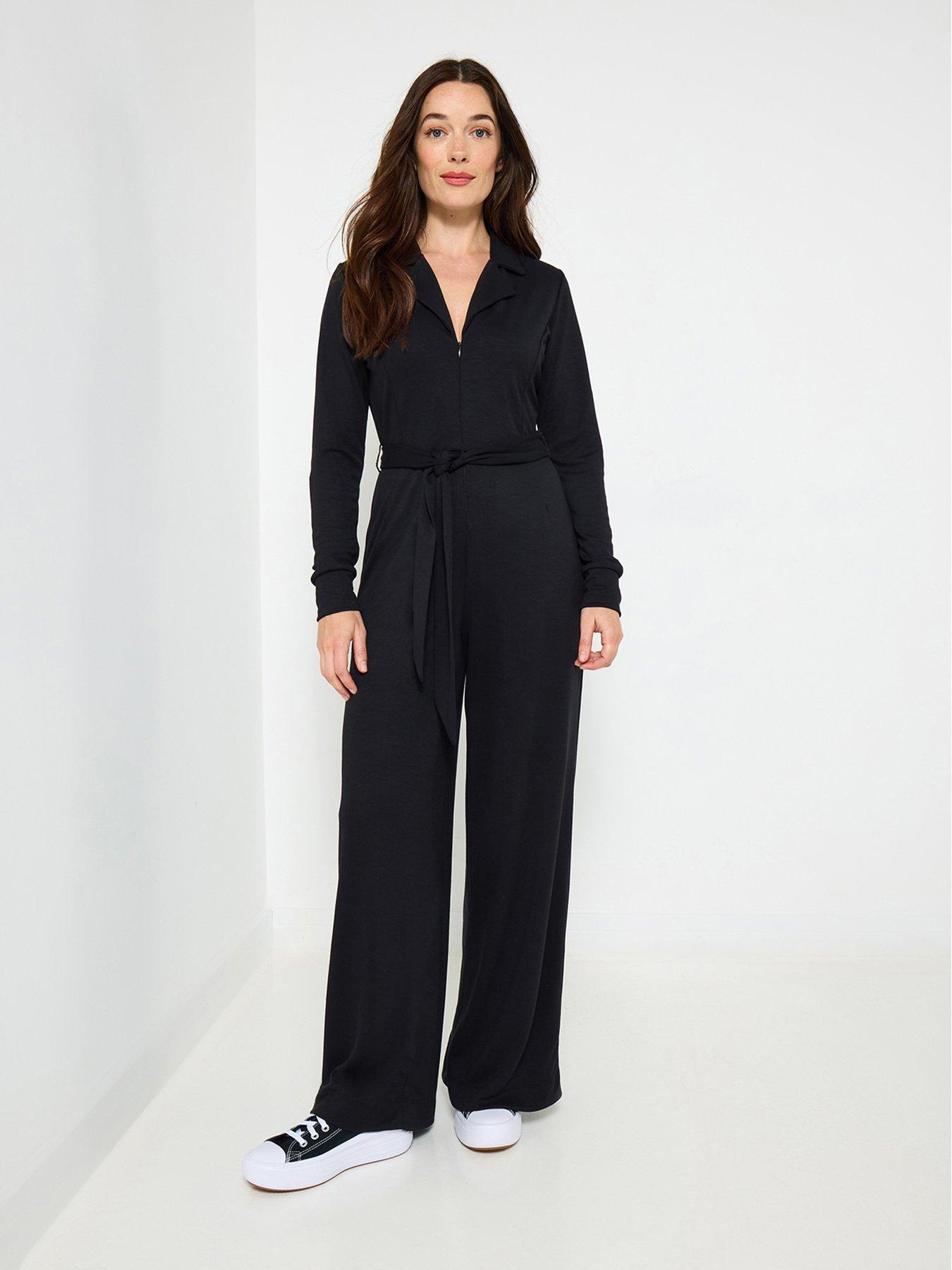 undefined Essential Stretch Zip Up Jumpsuit  - Black