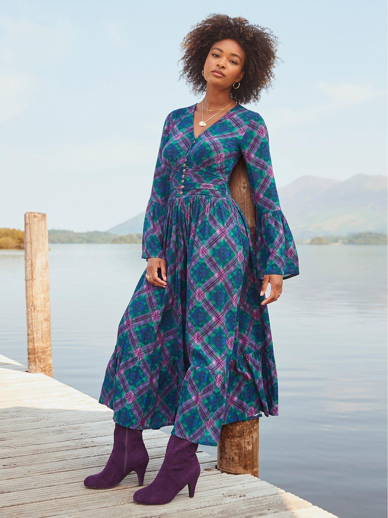 Joe Browns Isla Printed Check Dress - Green | Very