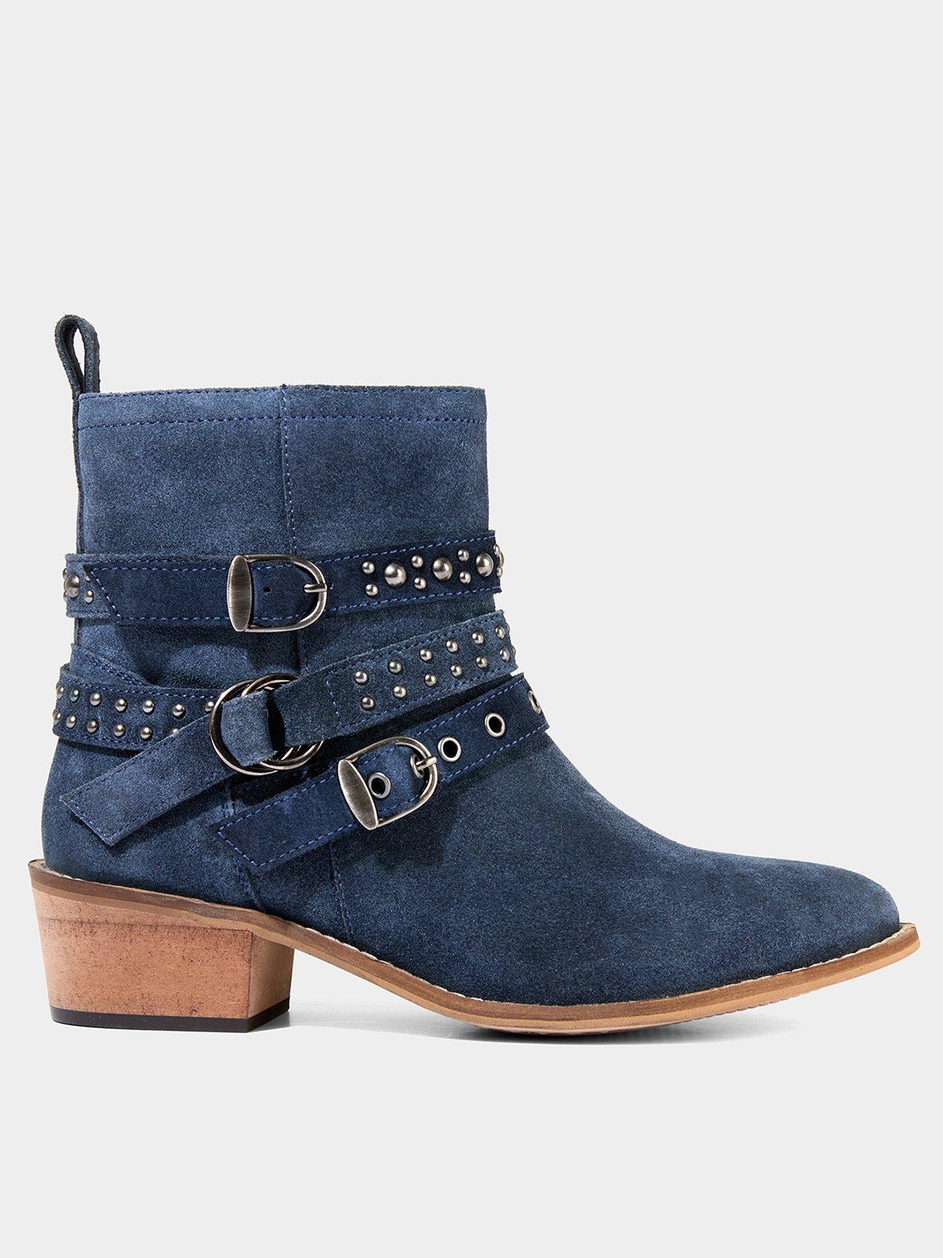 undefined Mystic Blues Suede Studded Ankle Boots - Blue