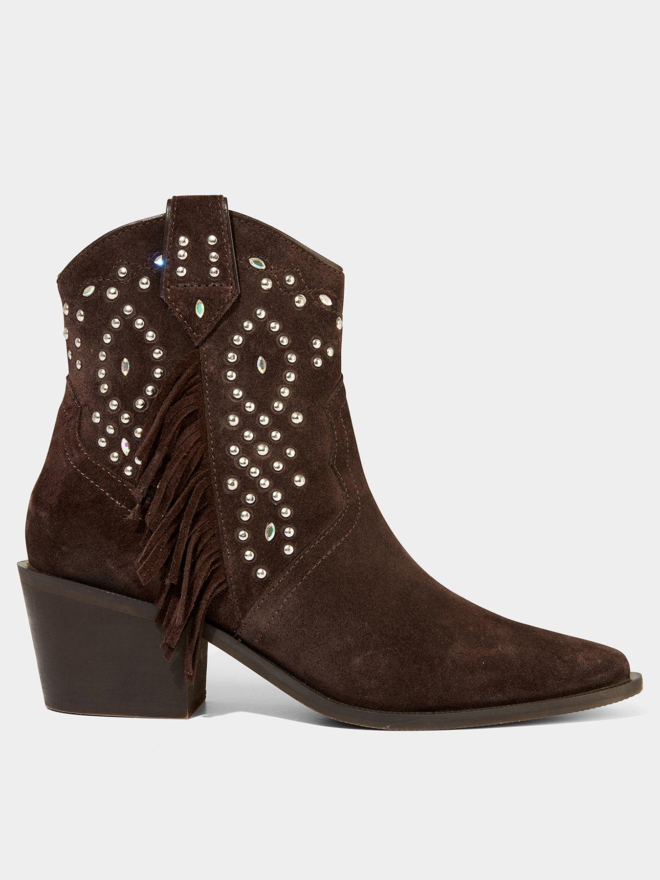 undefined Sand Storm Embellished Suede Western Boots - Brown