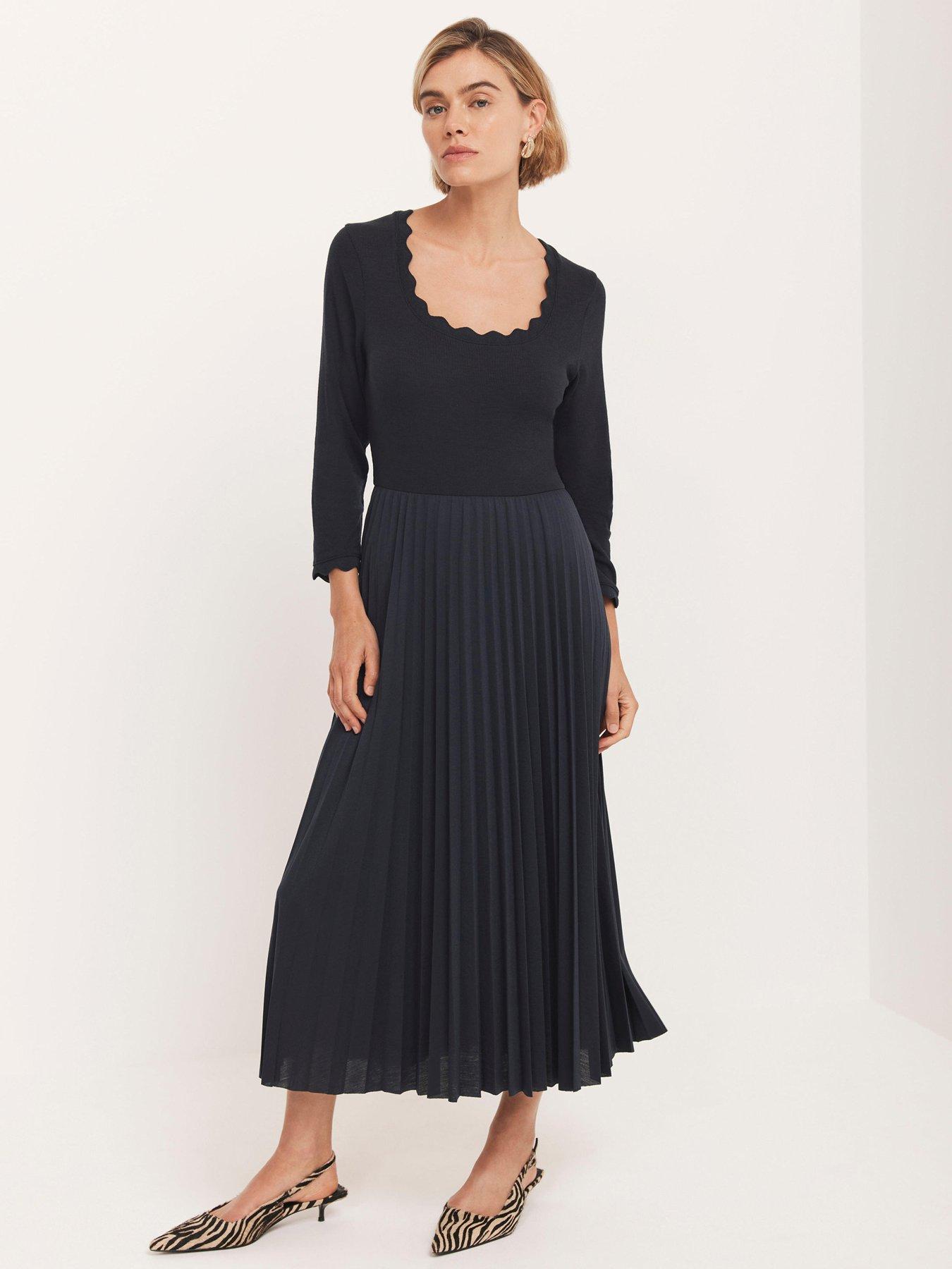 undefined Scallop Woven Mix Jersey Dress - Blue