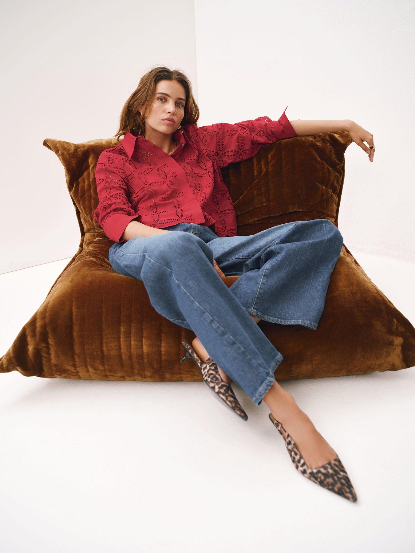 undefined Broderie Cropped Shirt - Red