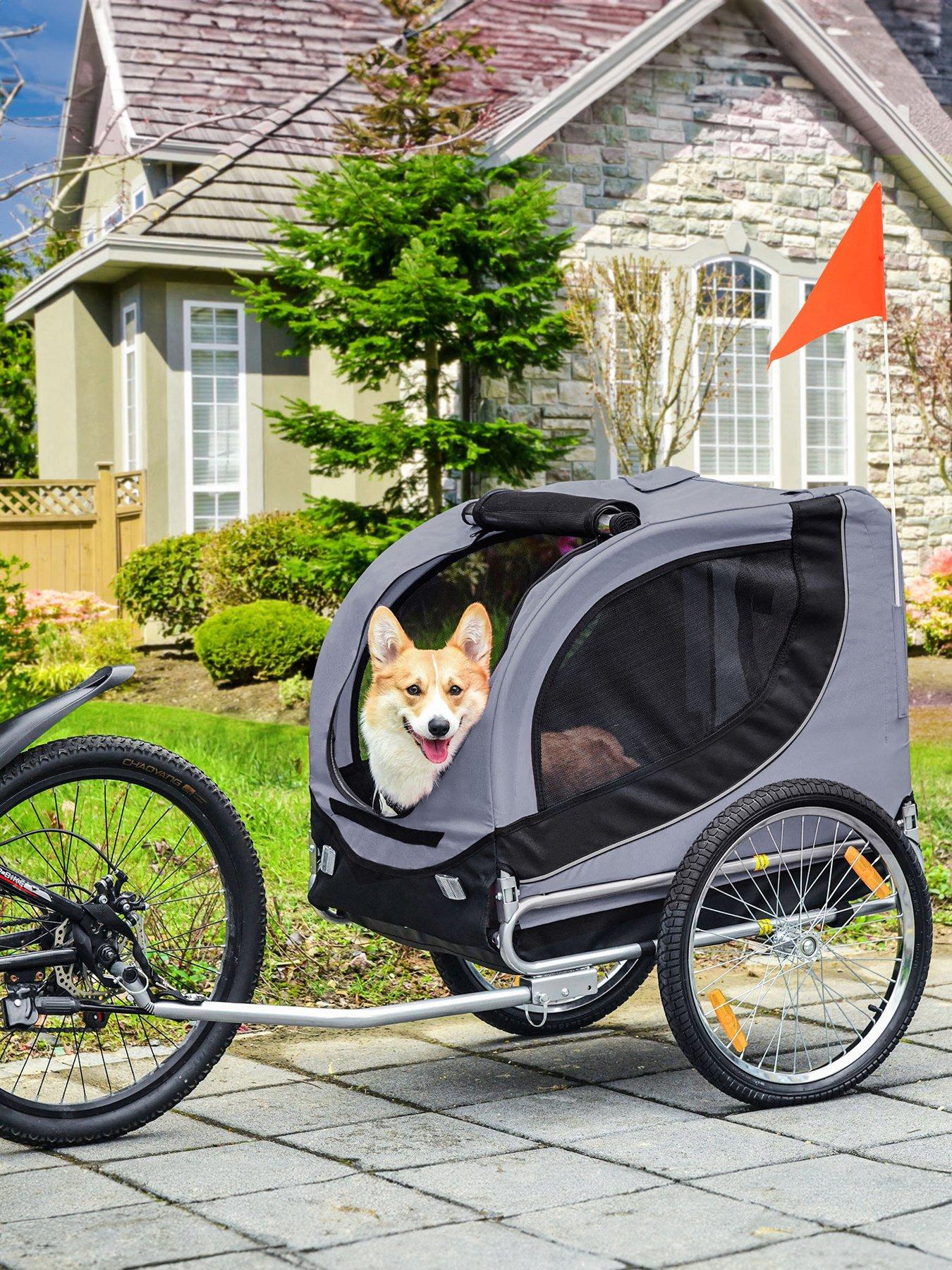 PawHut Pet Bicycle Trailer Steel Dog Bike Carrier Water Resistant Travel Grey