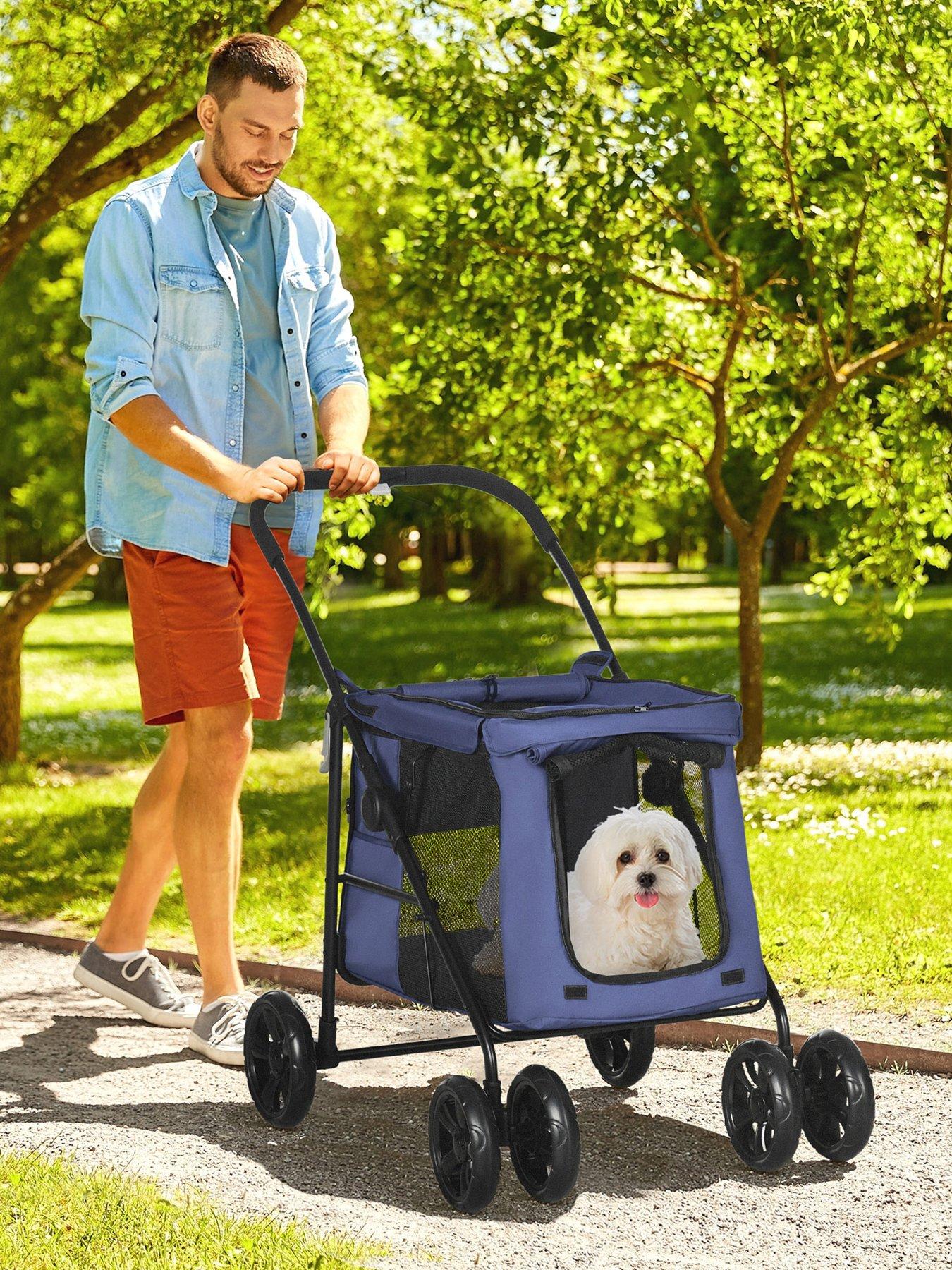 undefined One-click Foldable Pet Stroller w/ Mesh Windows, for Small Pets - Blue