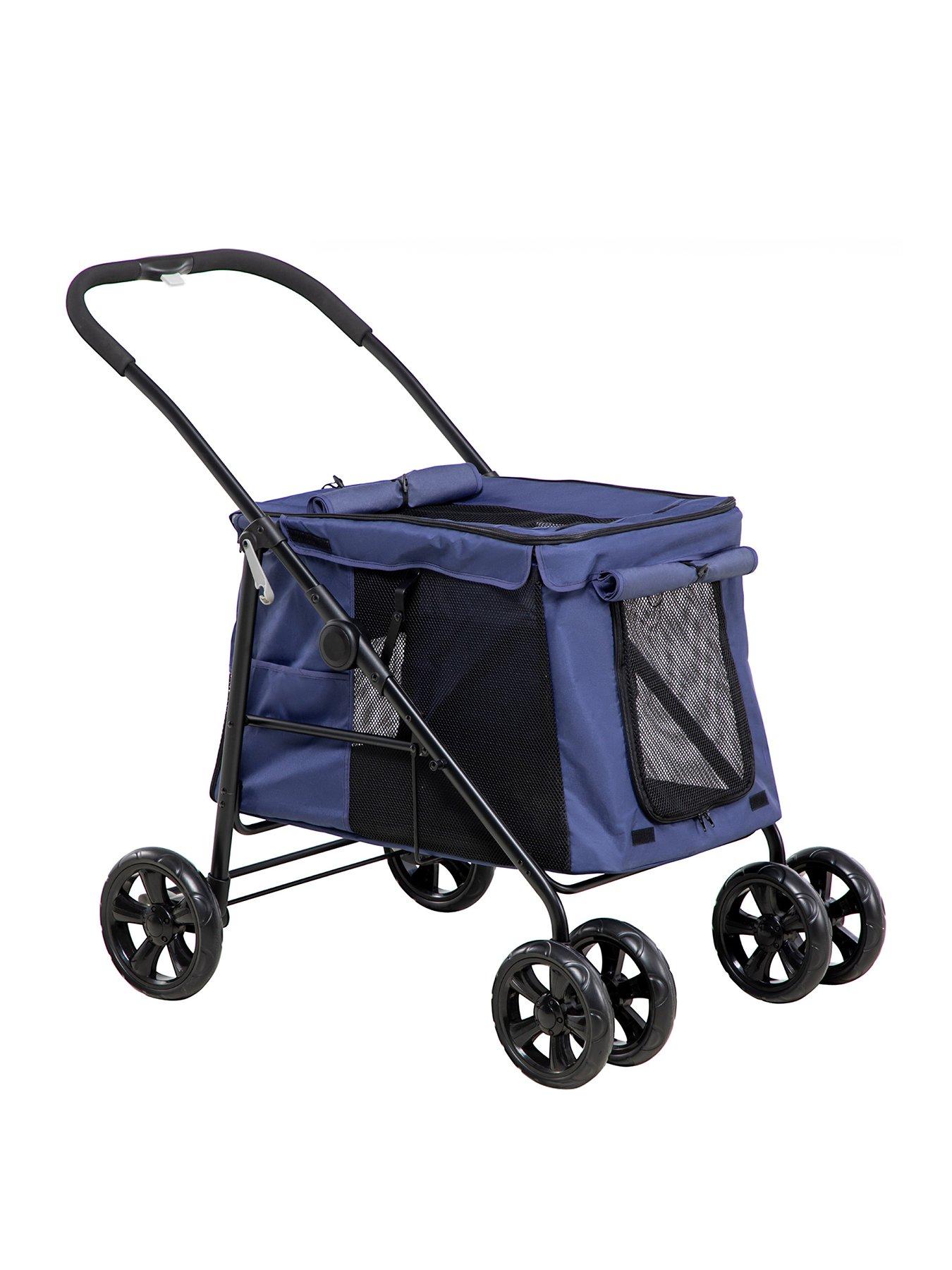 Image 2 of 7 of PawHut One-click Foldable Pet Stroller w/ Mesh Windows, for Small Pets - Blue
