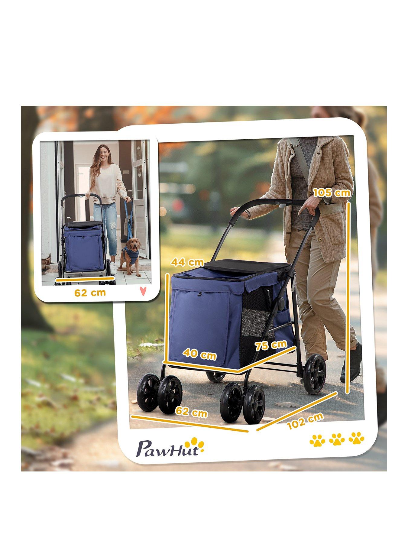 Image 3 of 7 of PawHut One-click Foldable Pet Stroller w/ Mesh Windows, for Small Pets - Blue
