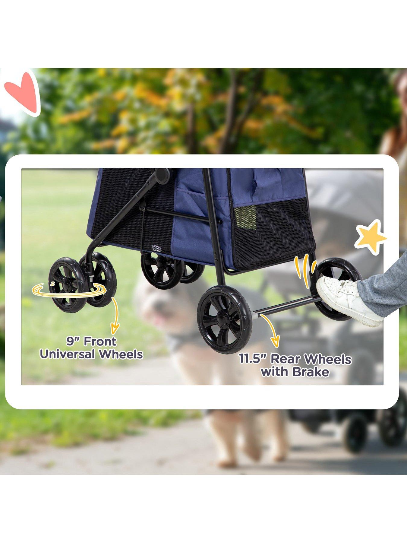 Image 6 of 7 of PawHut One-click Foldable Pet Stroller w/ Mesh Windows, for Small Pets - Blue