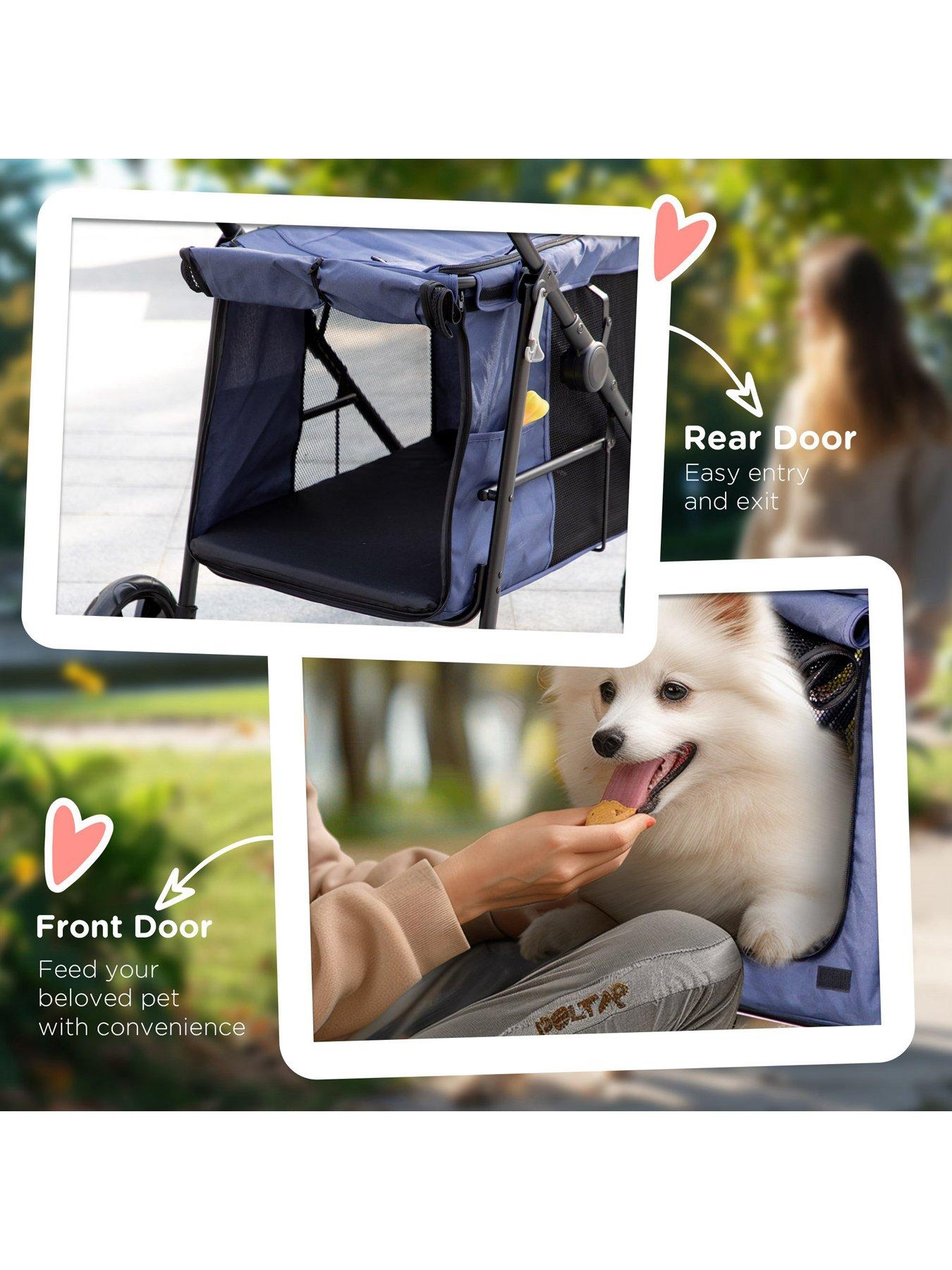 Image 7 of 7 of PawHut One-click Foldable Pet Stroller w/ Mesh Windows, for Small Pets - Blue