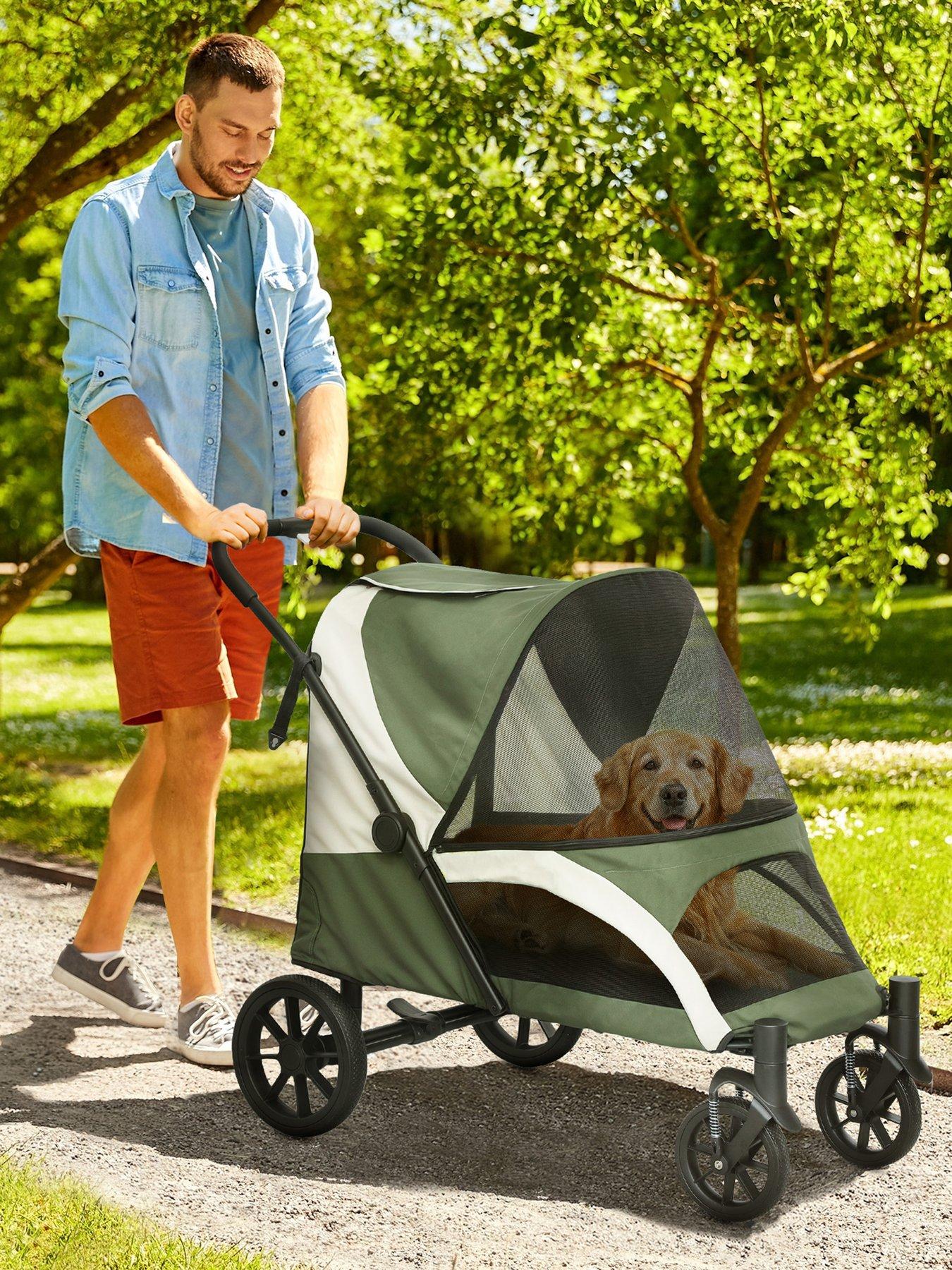 PawHut Foldable Pet Stroller for Large Dogs, Dark Green