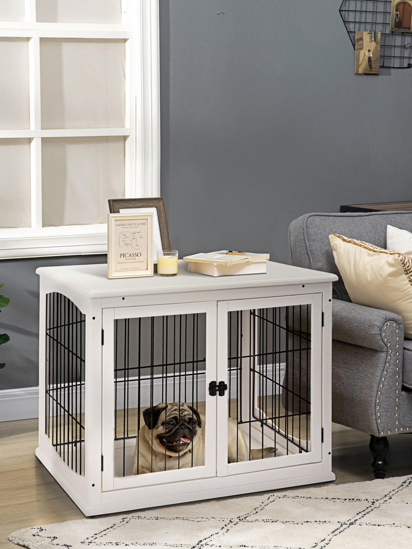 PawHut Dog Crate End Table for Medium Dog White