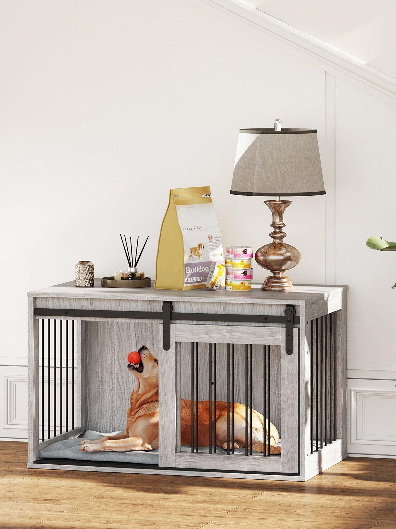 PawHut Dog Crate Furniture with Removable Cushion for XL Dogs - Grey