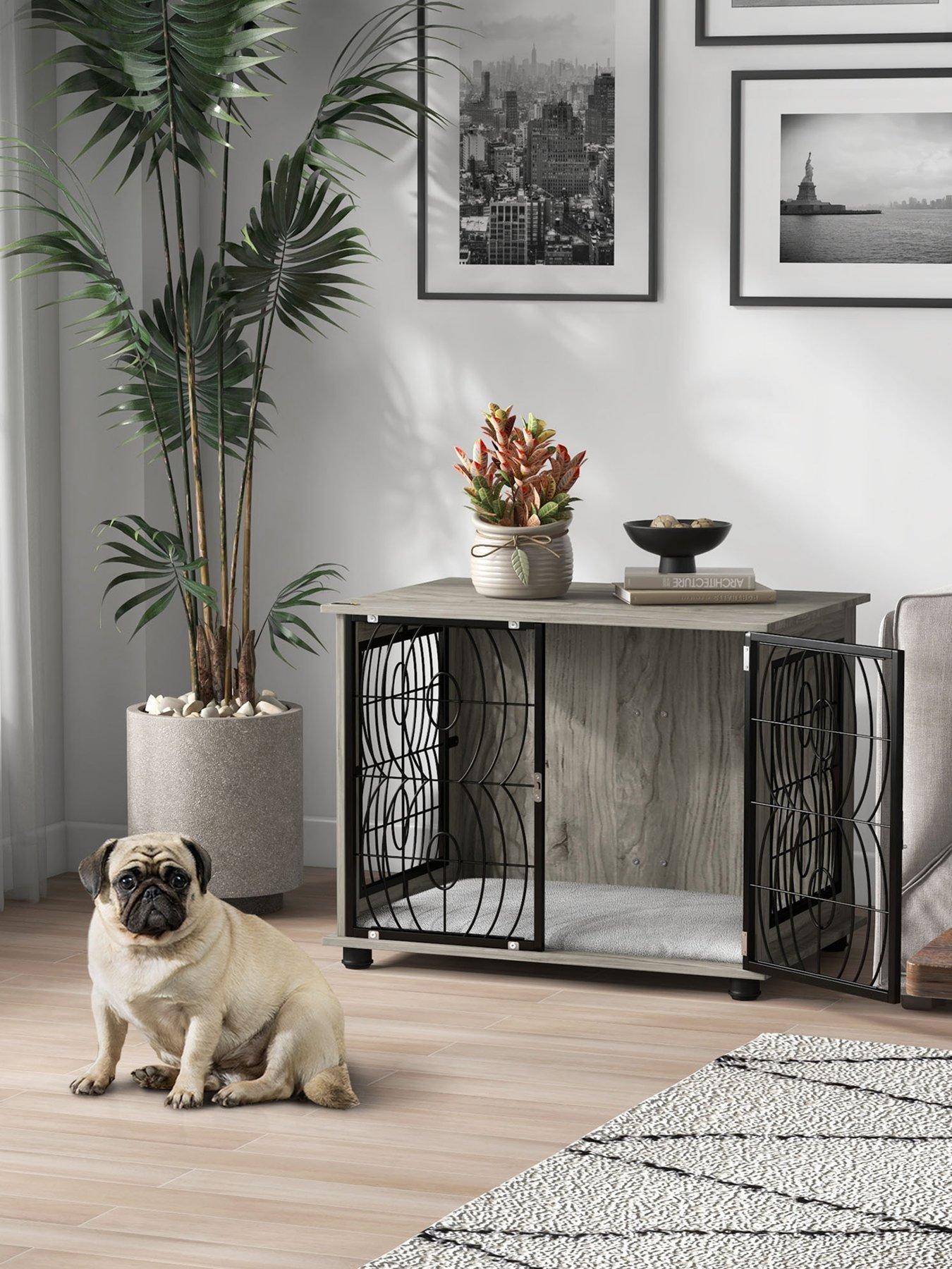 PawHut Dog Crate Furniture End Table with Cushion for Medium Dogs