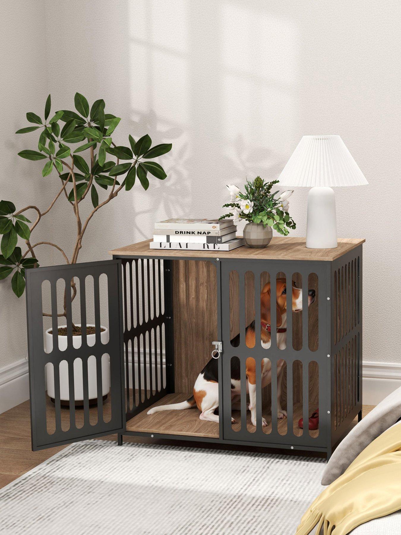 PawHut Dog Crate Furniture with Anti-Chew Resistant Mesh for Medium Dogs