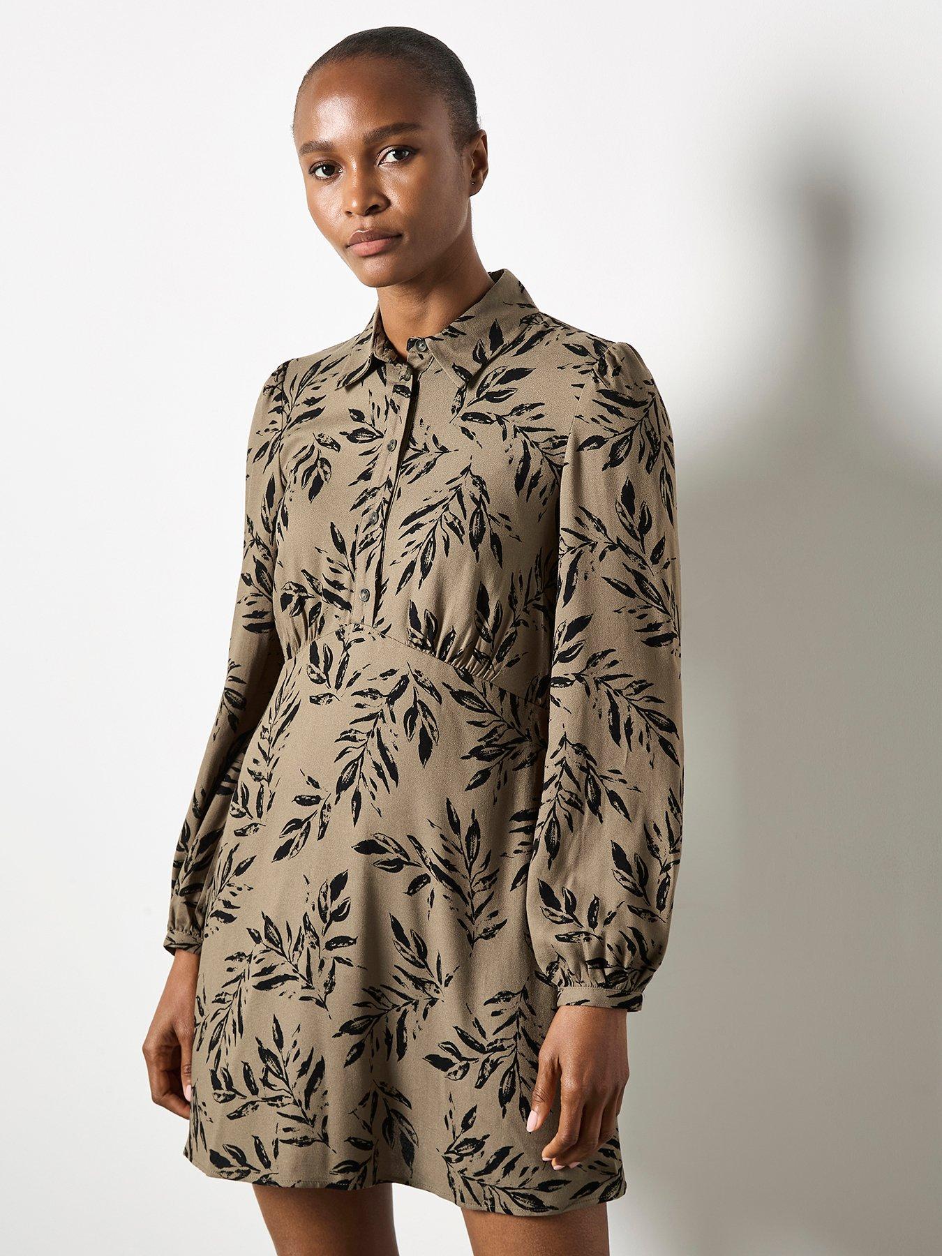 undefined Pressed Leaf V-Shape Dress - Khaki