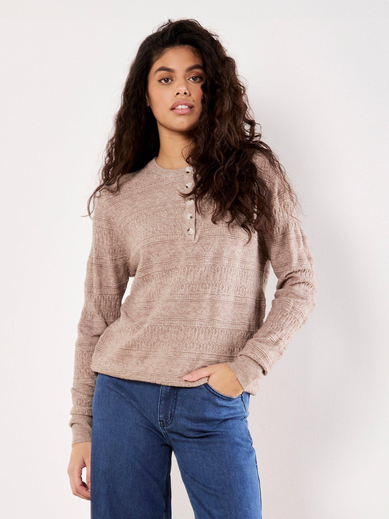 undefined Button Detail Pointelle Jumper - Beige