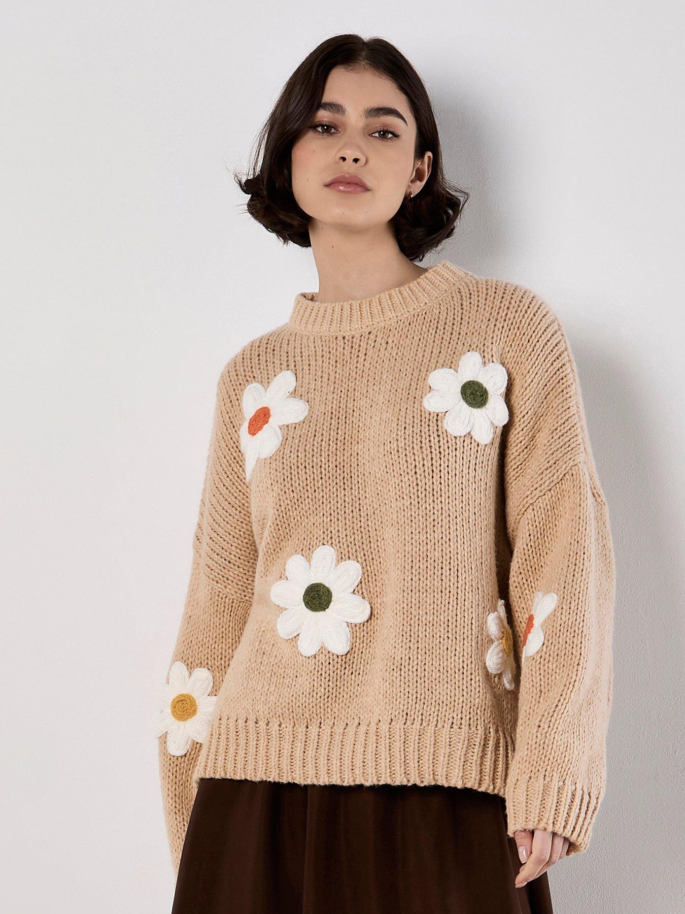 Apricot Embroidered Pure Daisies Jumper - Beige