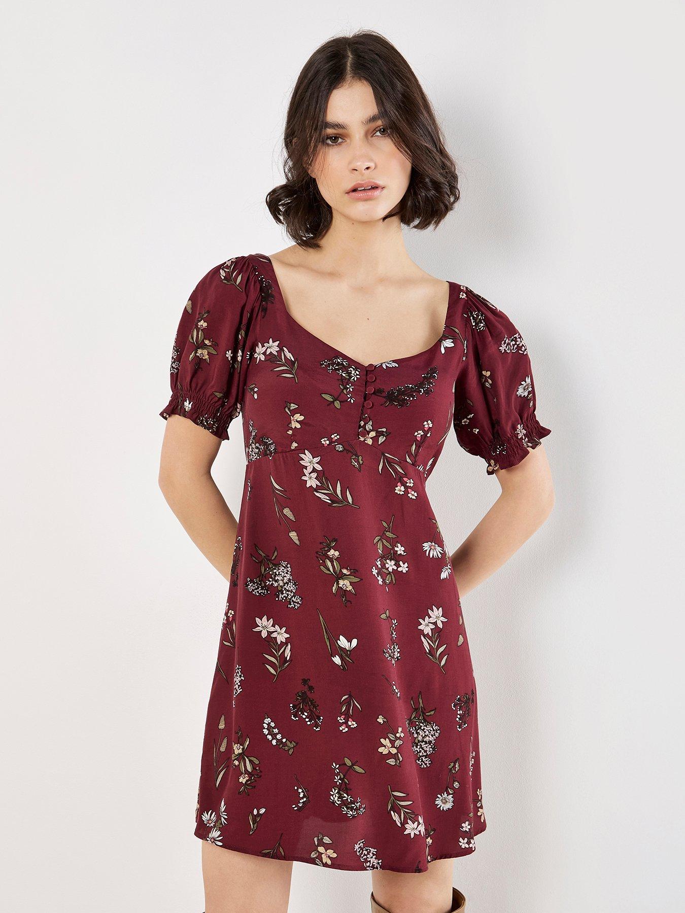 undefined Botanical Floral Tea Dress - Red