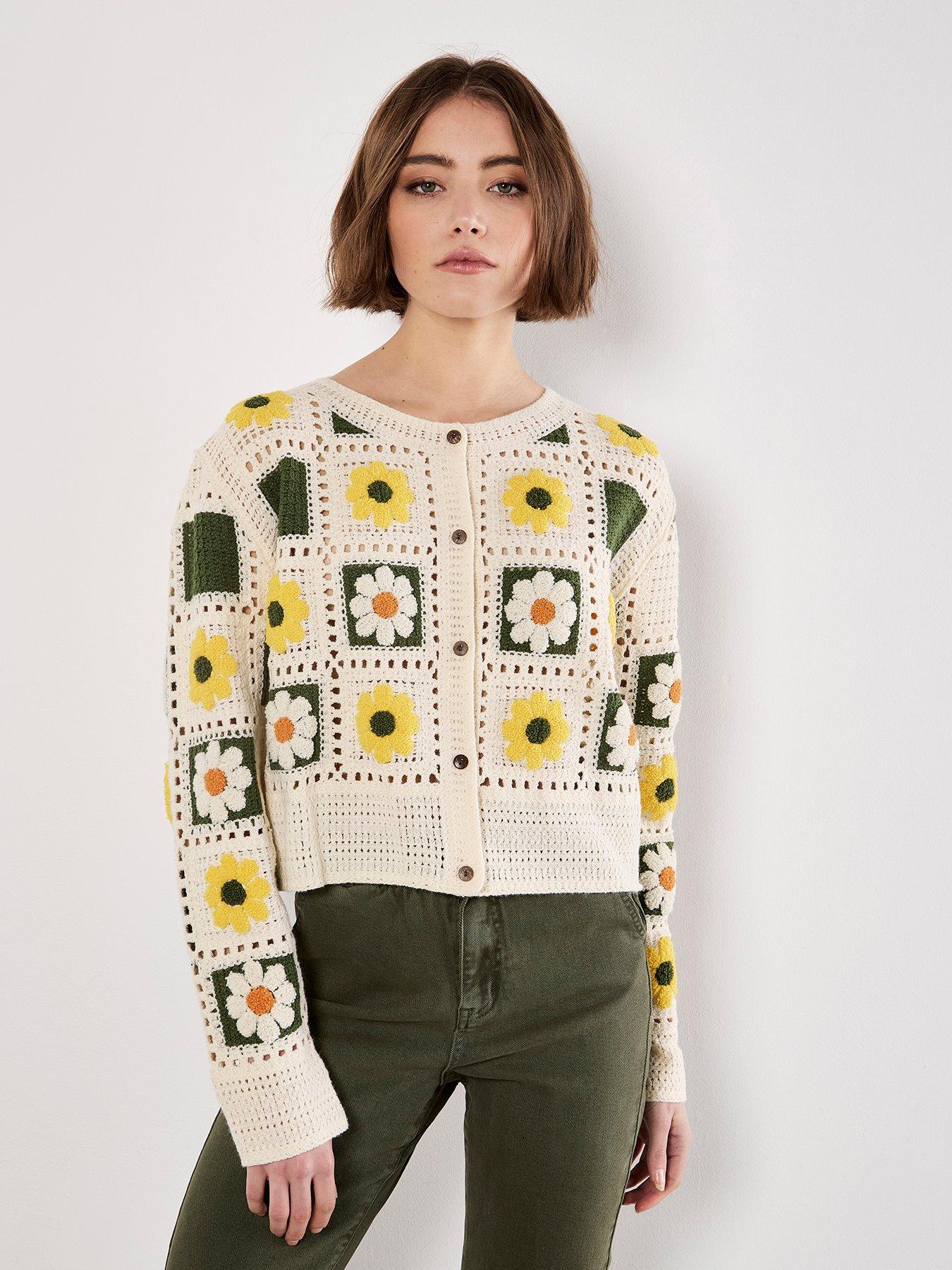 undefined Daisy Squares Crochet Cardigan - Yellow