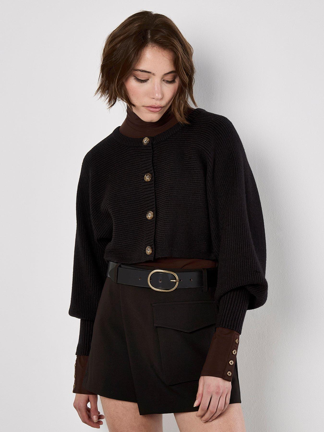 undefined Ribbed Batwing Cropped Cardigan - Black