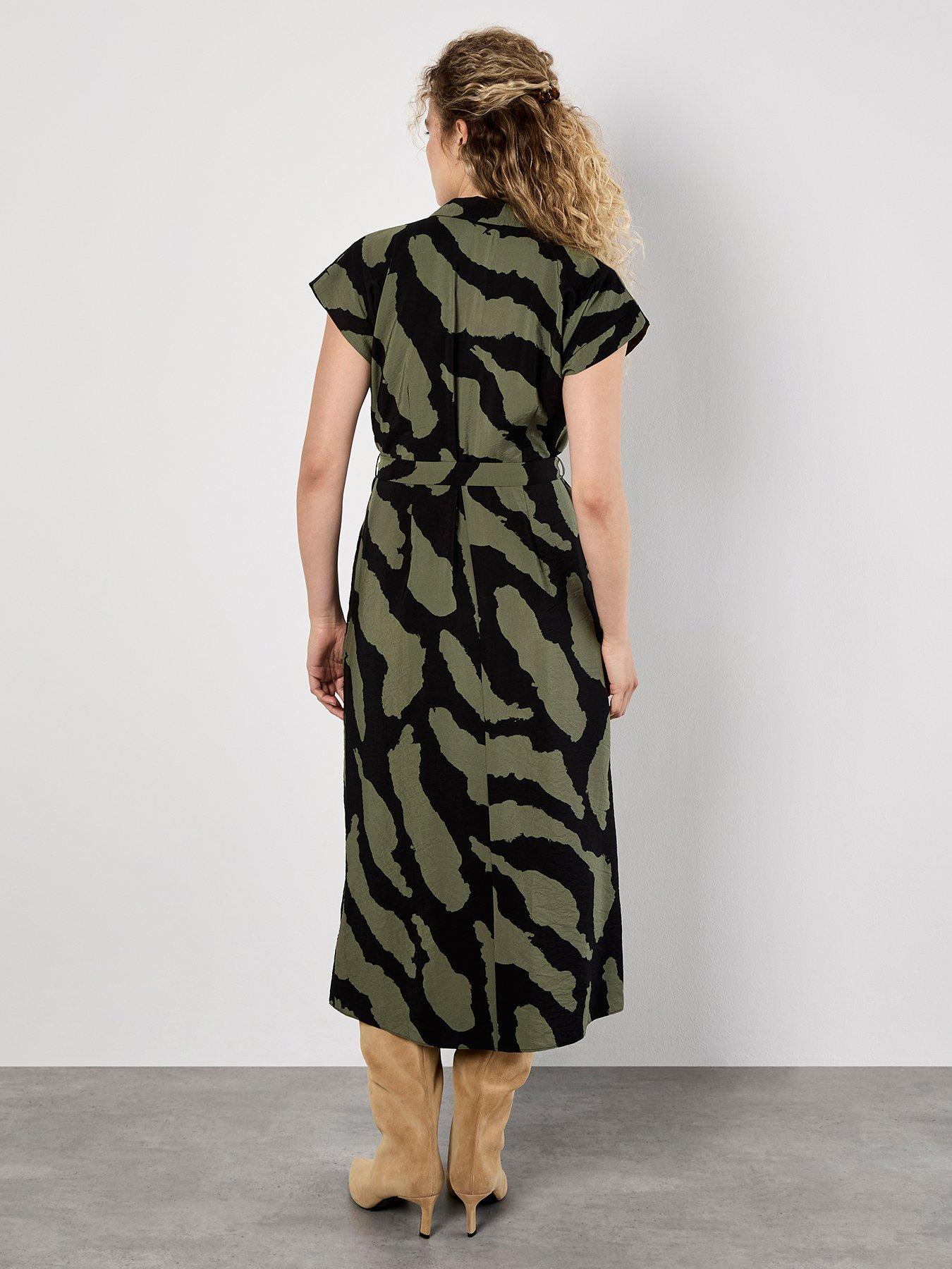 Image 2 of 4 of Apricot Painterly Zebra Print Shirt Dress - Khaki