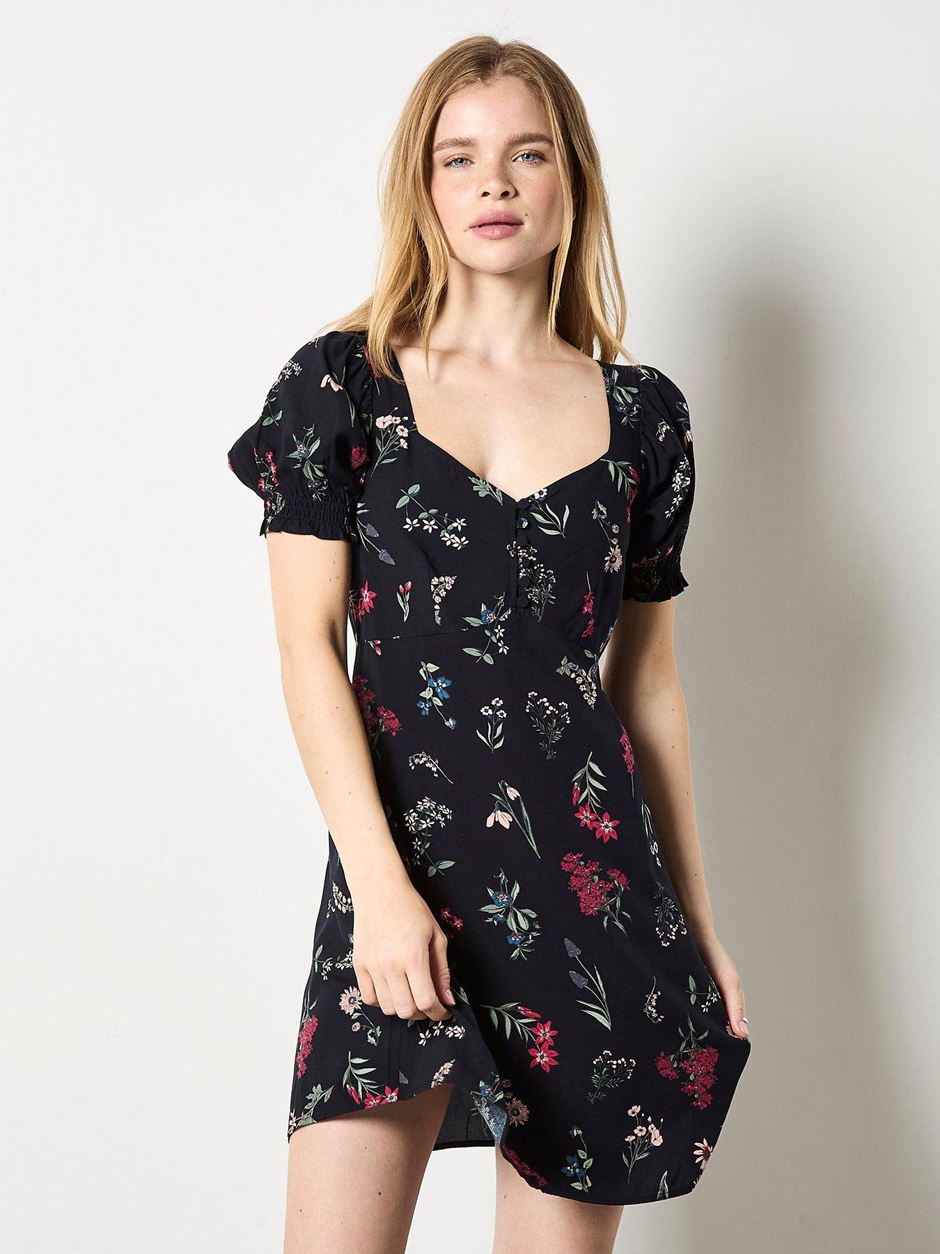 undefined Botanical Floral Tea Dress - Black