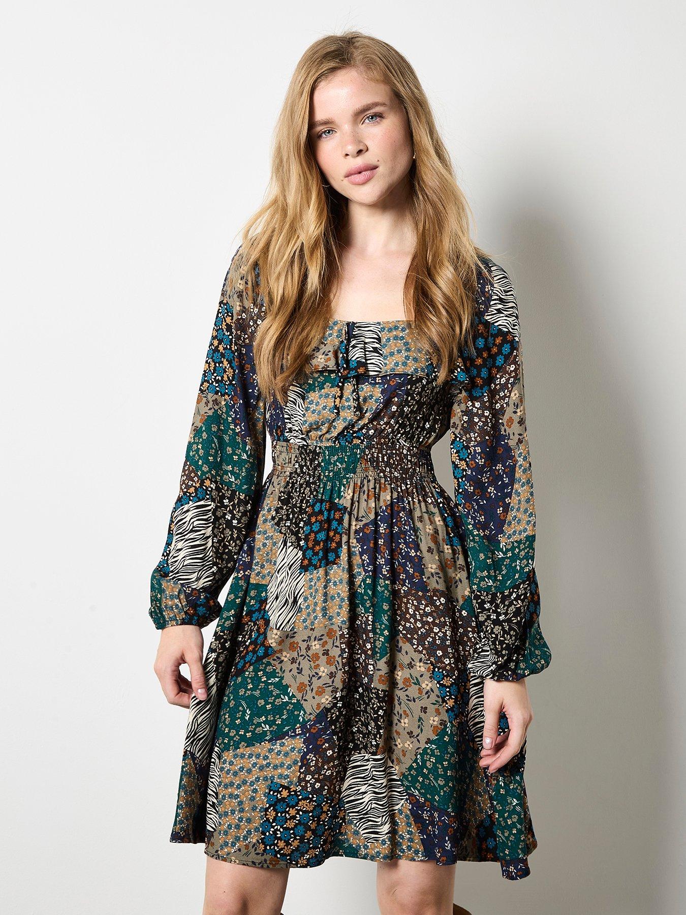 undefined Milkmaid Patchwork Mini Dress - Khaki