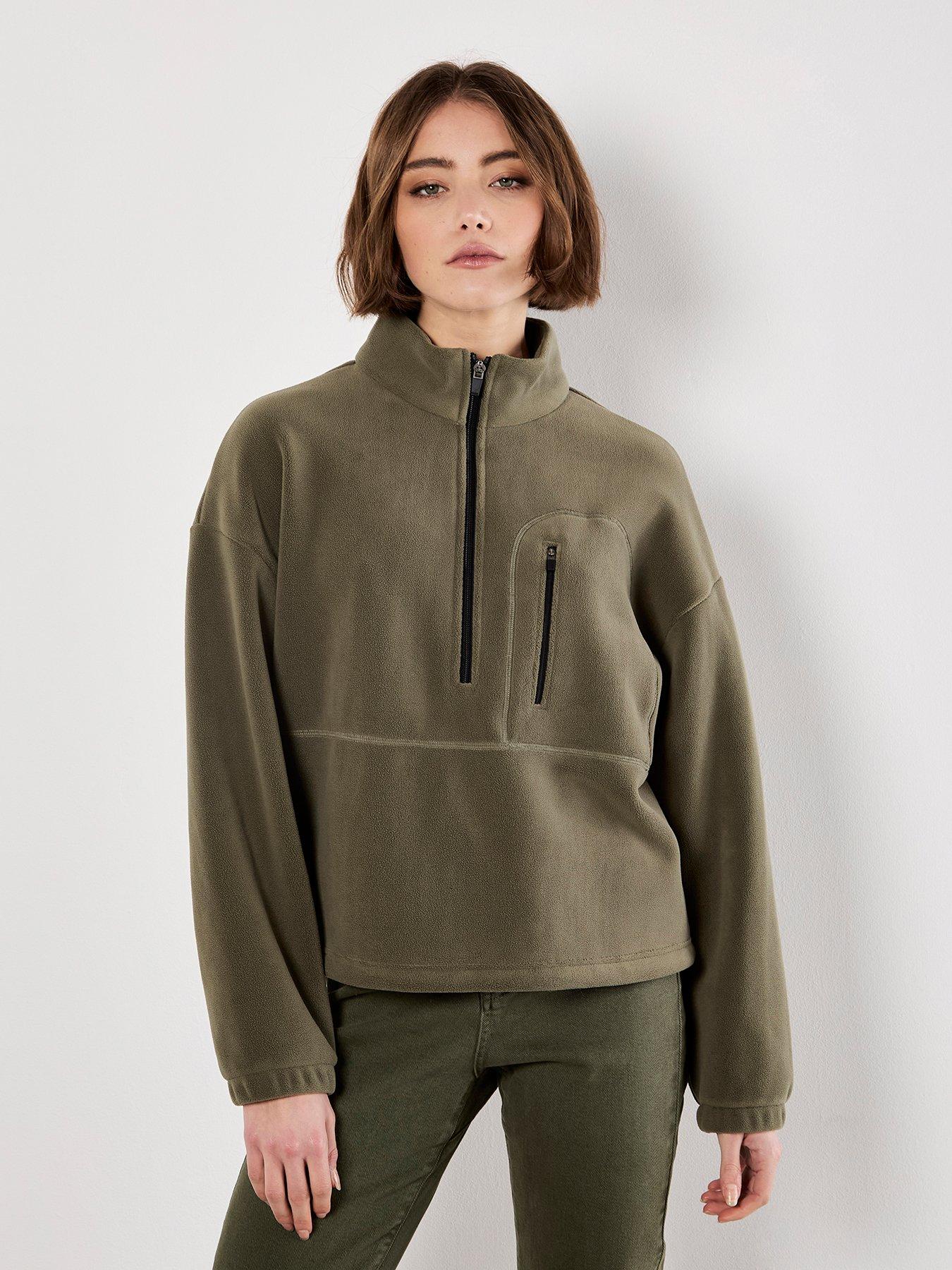 undefined Zip Pocket Fleece Jumper - Khaki