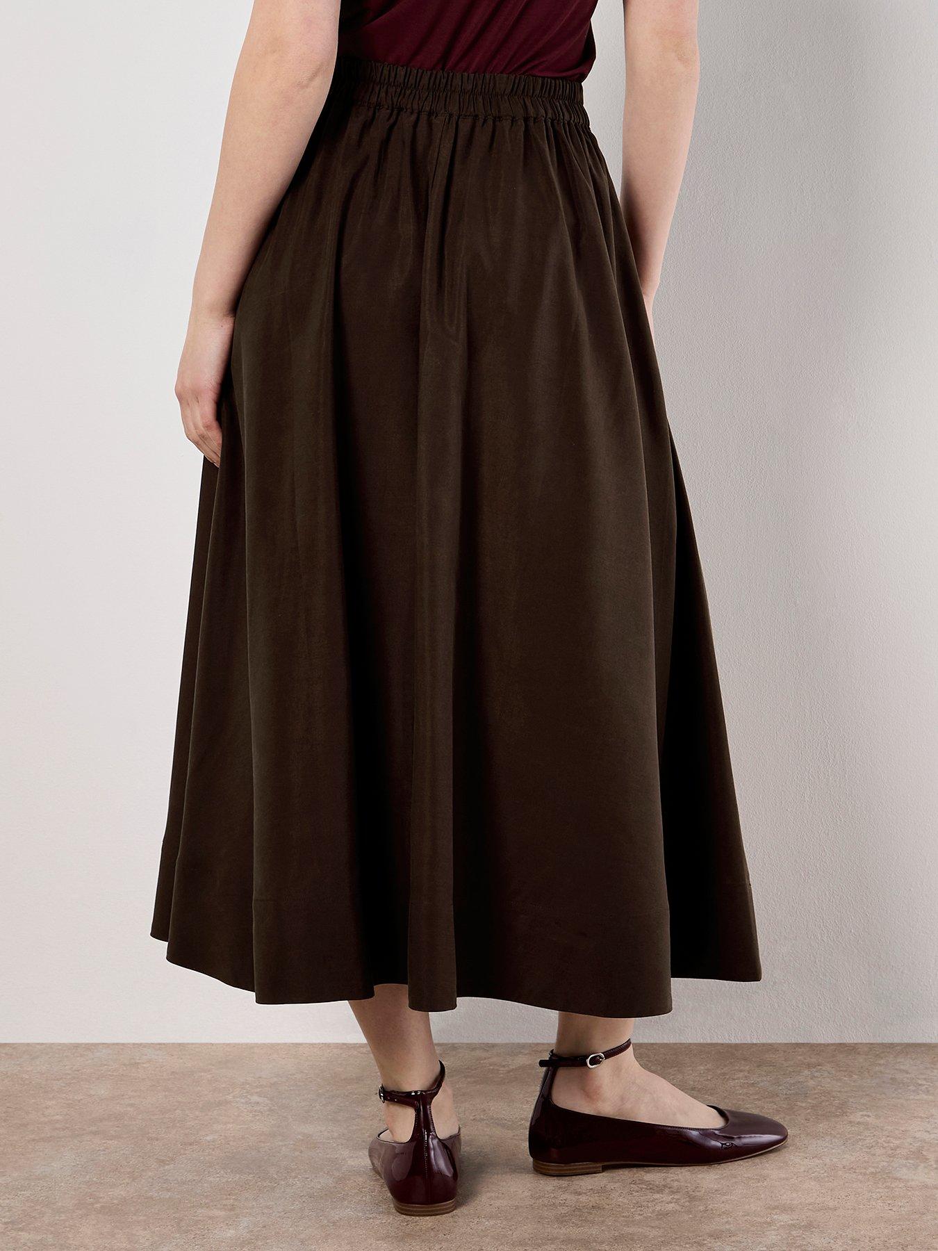 Image 2 of 4 of Apricot Peach Slub A-Line Midaxi Skirt - Brown